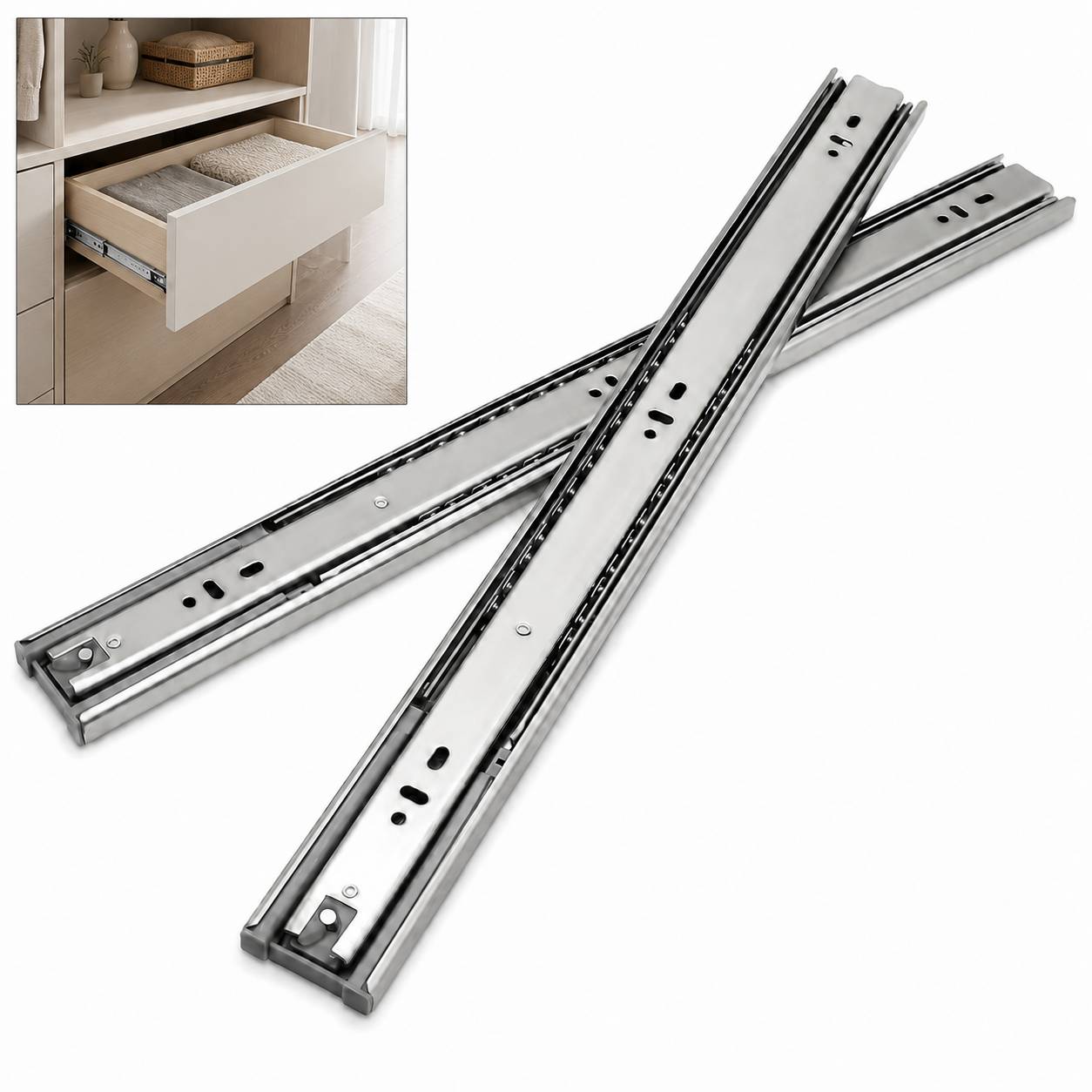 Schubladenauszüge 45 mm mit Vollauszug und Soft-Close, 45 kg Schubladenschienen, seitliche Montage, 600 mm, 4 Paar