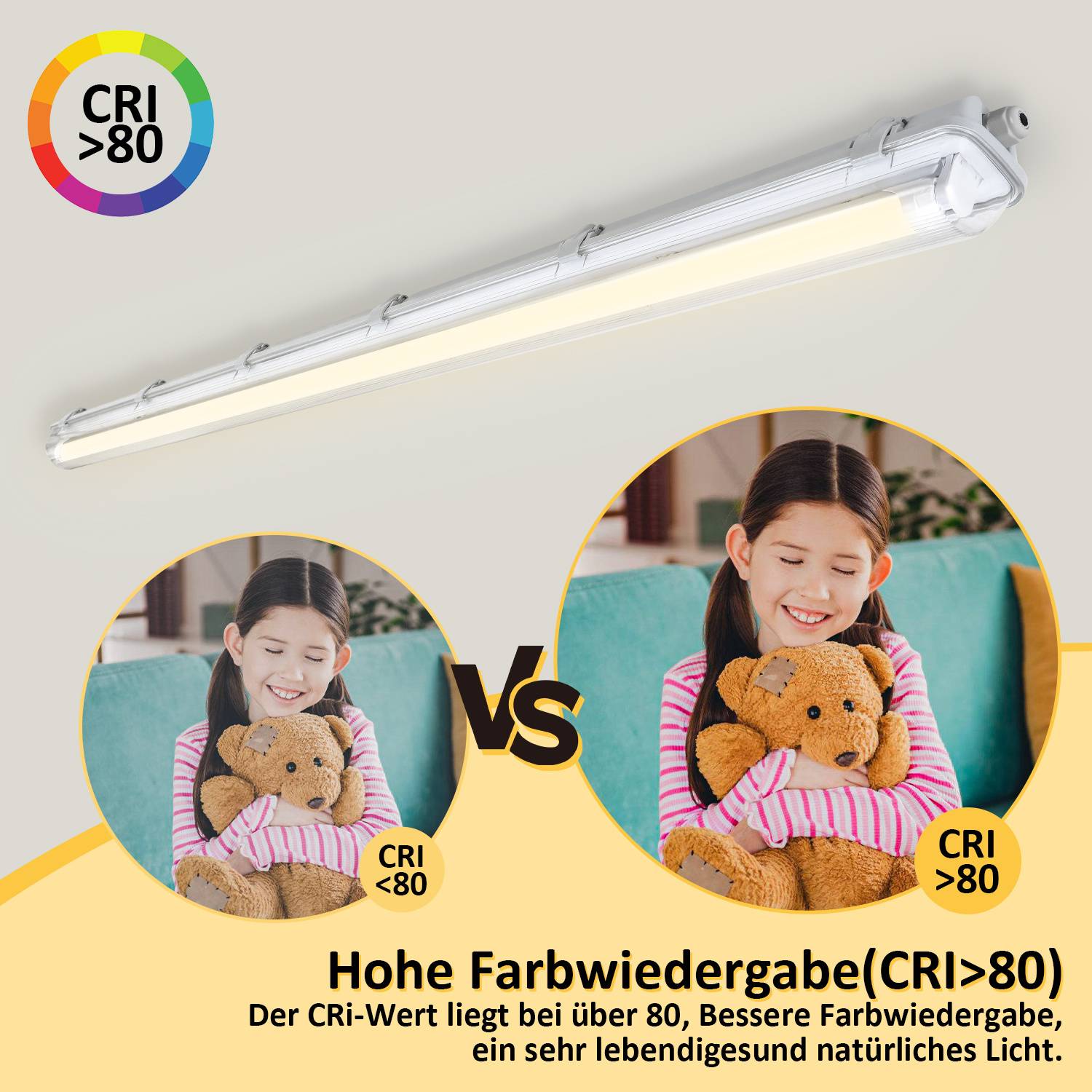 LED Feuchtraumleuchte 2-flammig IP65 24W 150 cm T8 G13, Neutralweiß 4000K, für Keller Garage Werkstatt