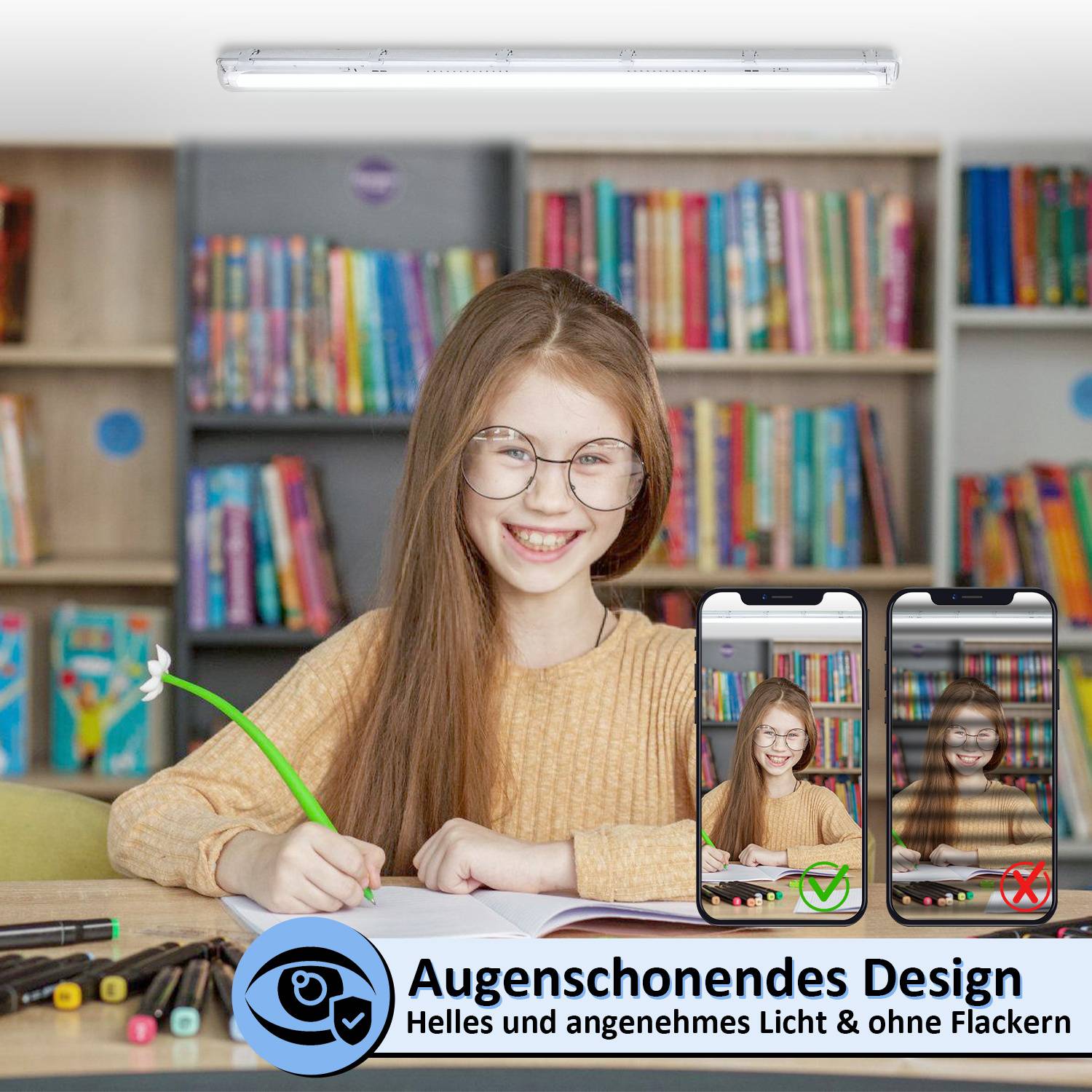 Doppelte LED Feuchtraumleuchte 6er Set IP65 - T8/G13 Wannenleuchte 150 cm - 2 x 24W / 48W pro Stück - 6500K Kaltweiß - 4800 lm