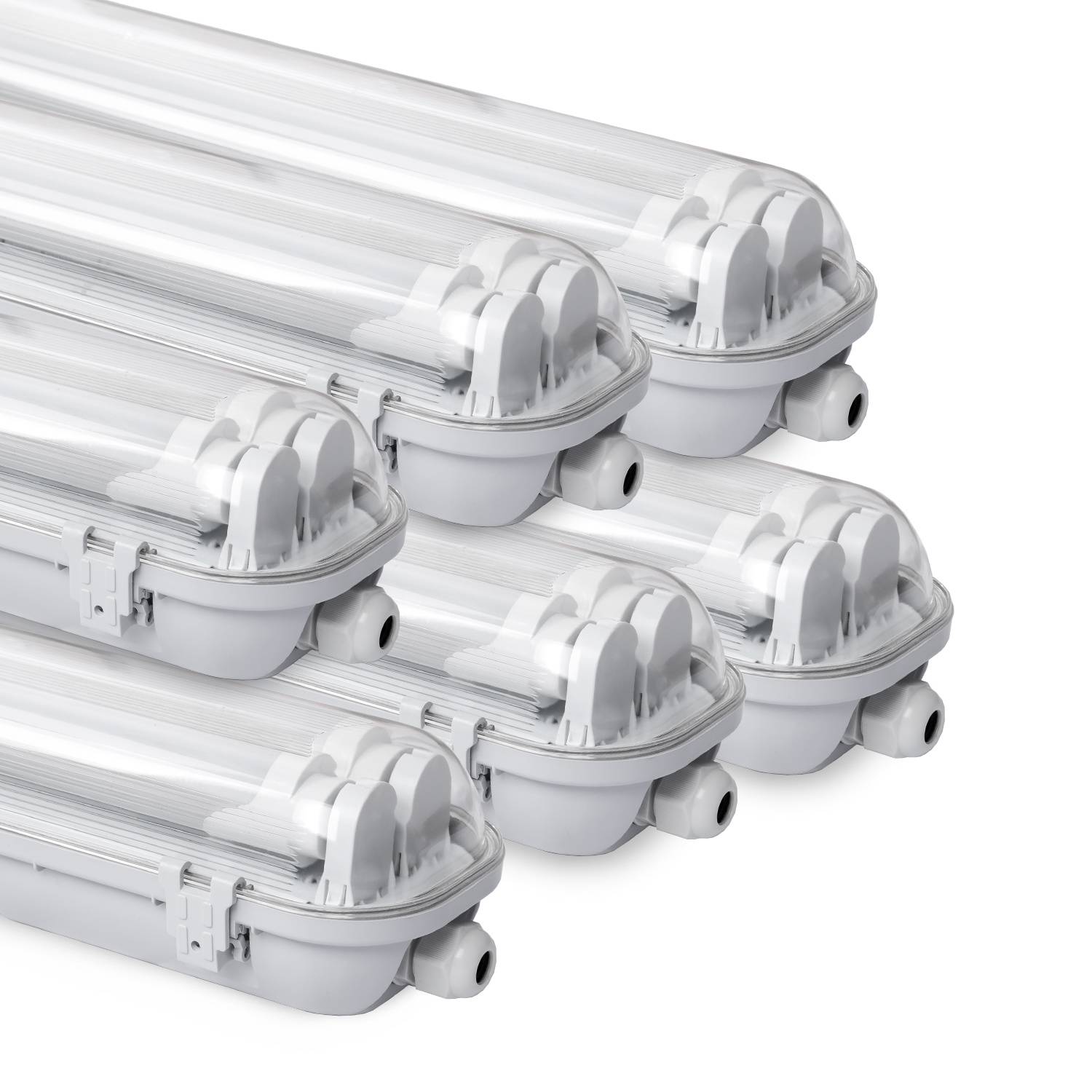 Doppelte LED Feuchtraumleuchte 6er Set IP65 - T8/G13 Wannenleuchte 150 cm - 2 x 24W / 48W pro Stück - 6500K Kaltweiß - 4800 lm