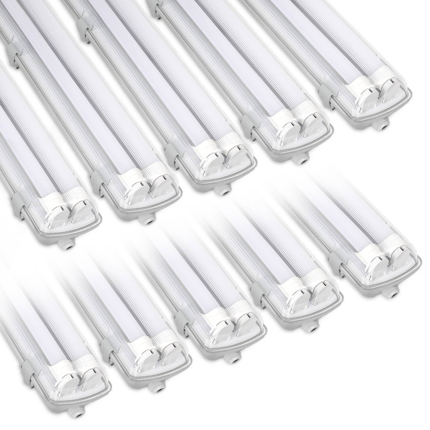 Doppelte LED Feuchtraumleuchte 10er Set IP65 - T8/G13 Wannenleuchte 120 cm - 2 x 18W / 36W pro Stück - 4000K Neutralweiß - 3600 lm