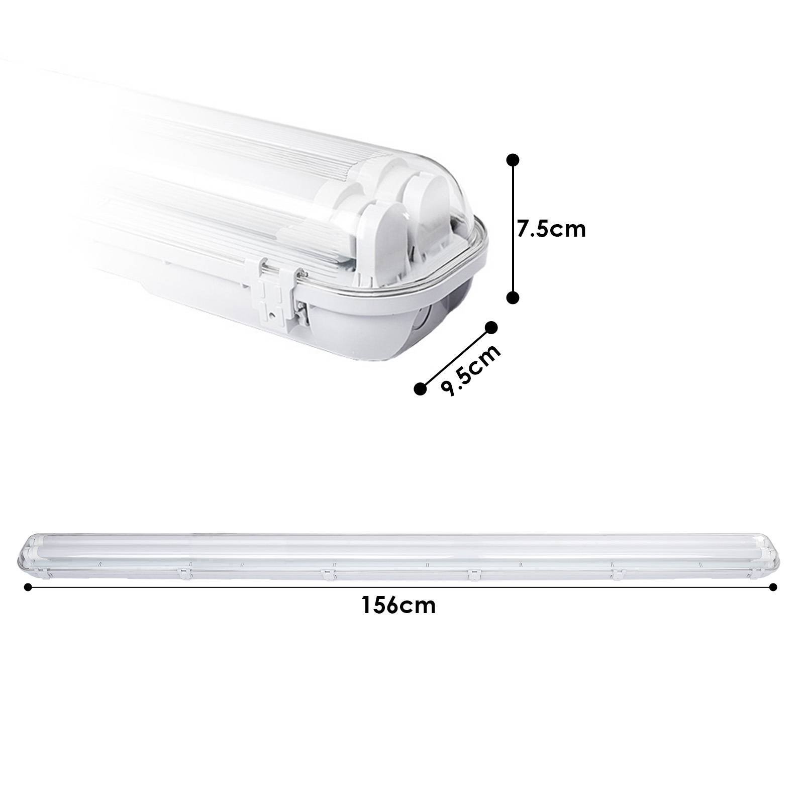 LED Feuchtraumleuchte 2-flammig IP65 24W 150 cm T8 G13, Kaltweiß 6500K, für Keller Garage Werkstatt
