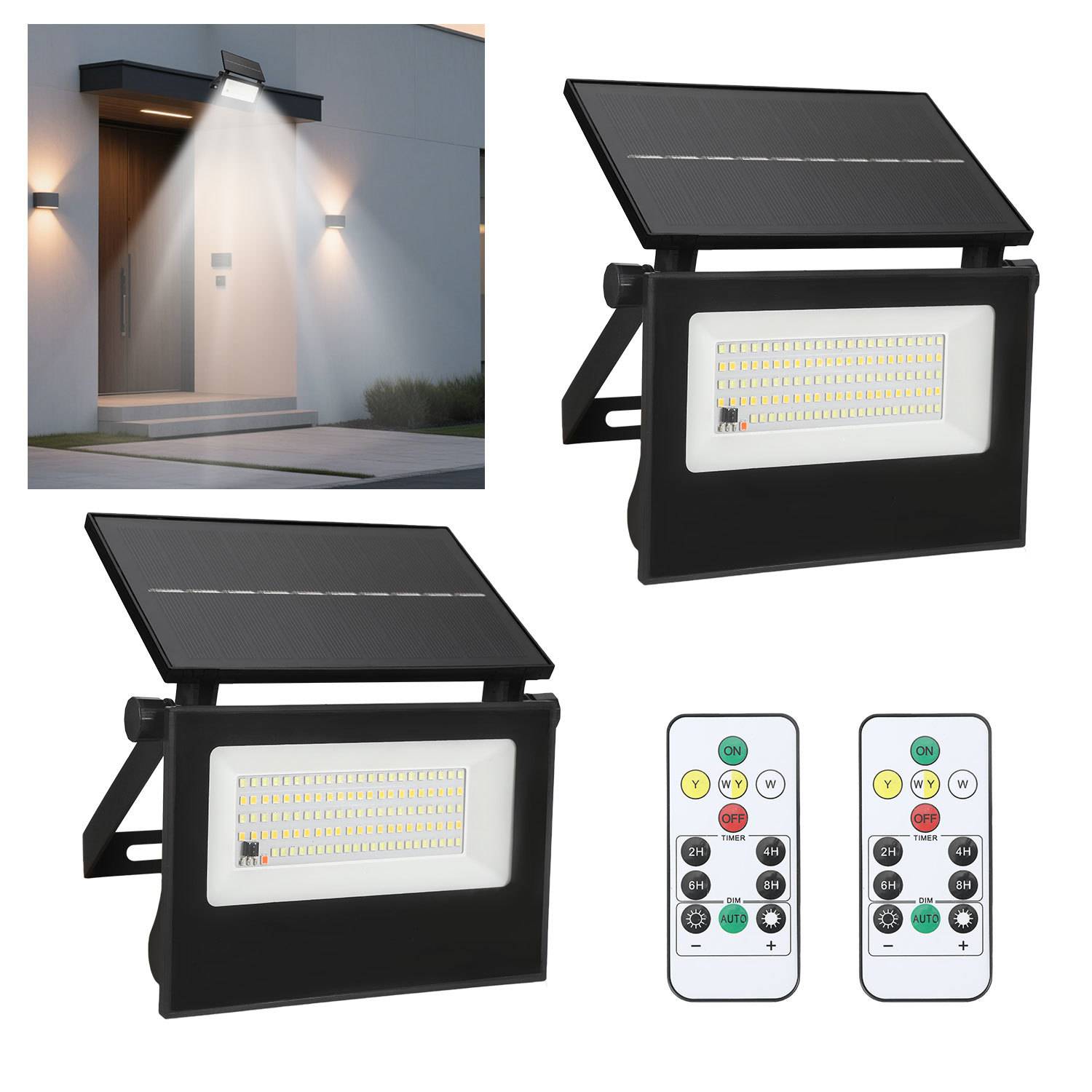 2er-Set Solar-Wandleuchte für außen mit Radar-Bewegungsmelder, IP65 LED-Solarlampe mit Fernbedienung, Warmweiß/Kaltweiß, 270° Beleuchtung, für G