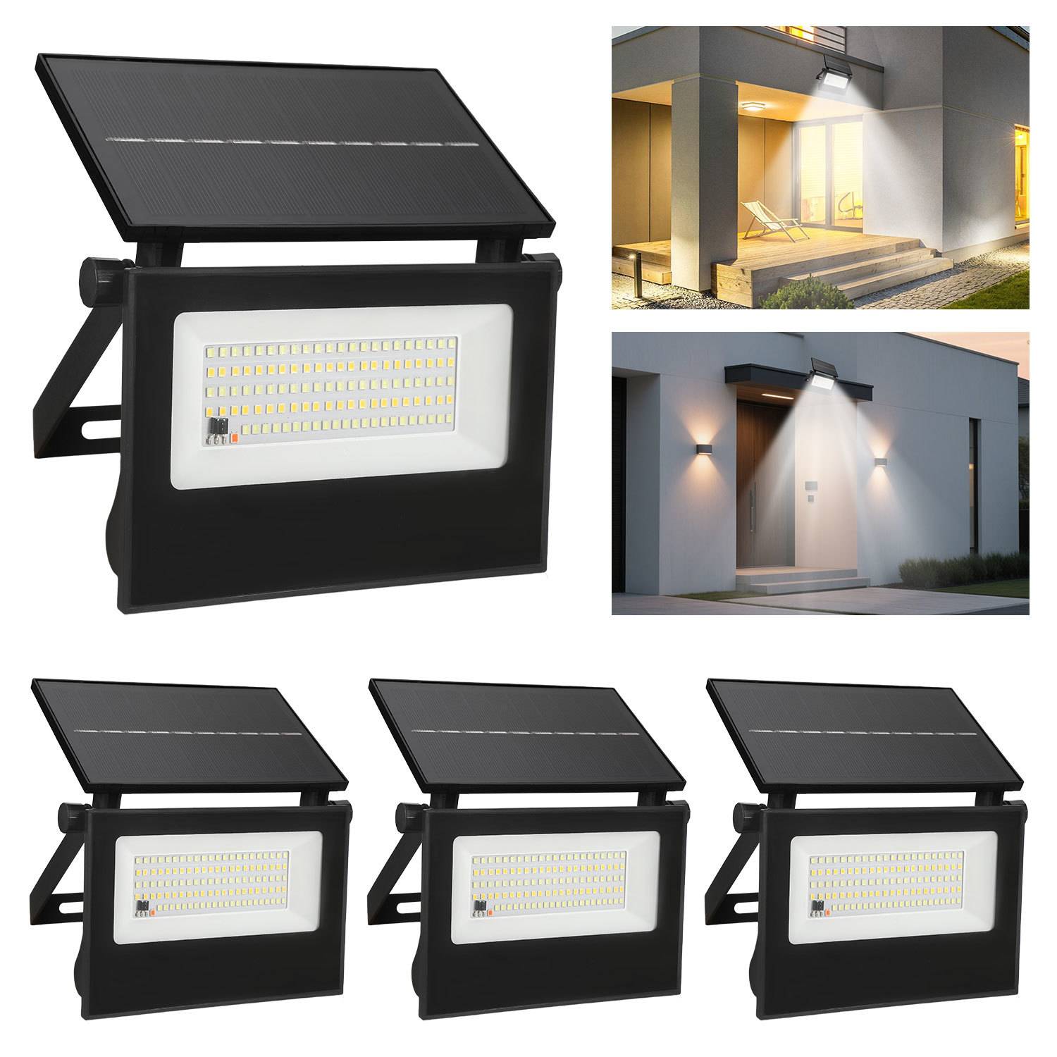 4er-Set Solar-Wandleuchte für außen mit Radar-Bewegungsmelder, IP65 LED-Solarlampe mit Fernbedienung, Warmweiß/Kaltweiß, 270° Beleuchtung, für G