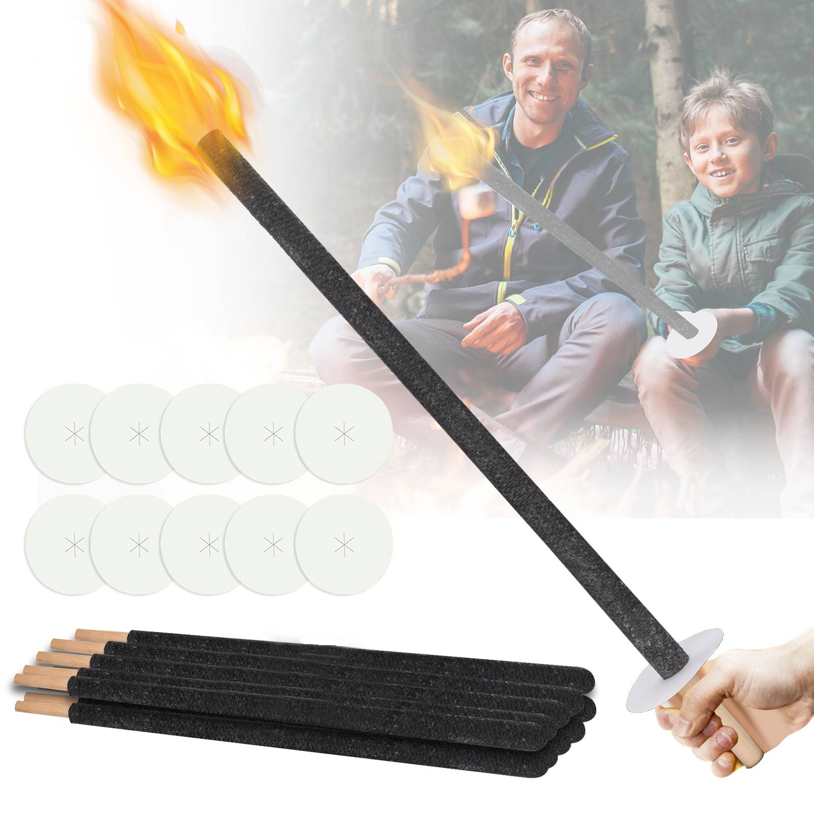 10x Wachsfackeln 72 cm 90 Min, extra lang, Gartenfackeln mit Tropfschutz, für Nachtwanderung