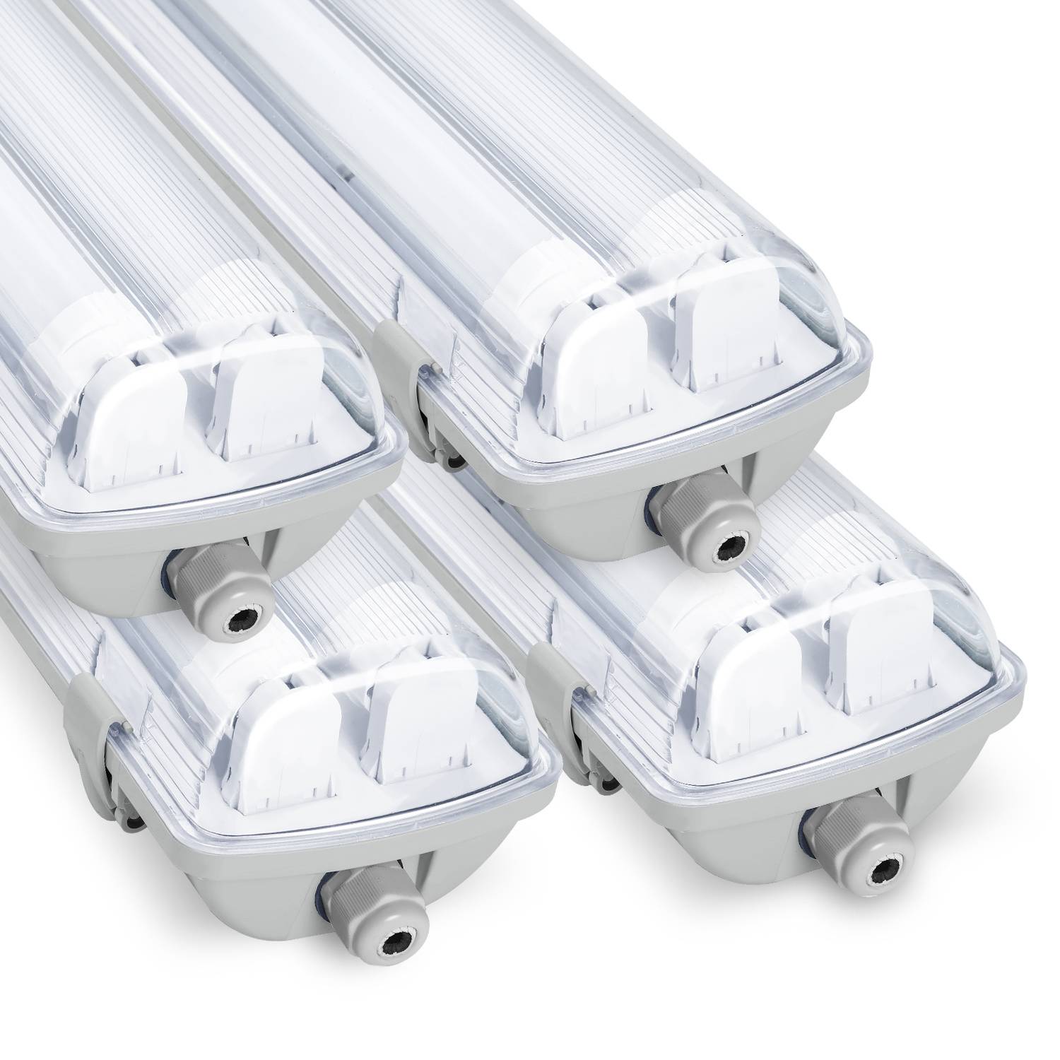 Doppelte LED Feuchtraumleuchte 4er Set IP65 - T8/G13 Wannenleuchte 120 cm - 2 x 18W / 36W pro Stück - 6500K Kaltweiß - 3600 lm