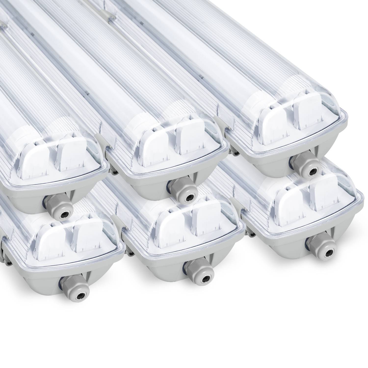 Doppelte LED Feuchtraumleuchte 6er Set IP65 - T8/G13 Wannenleuchte 150 cm - 2 x 24W / 48W pro Stück - 6500K Kaltweiß - 4800 lm