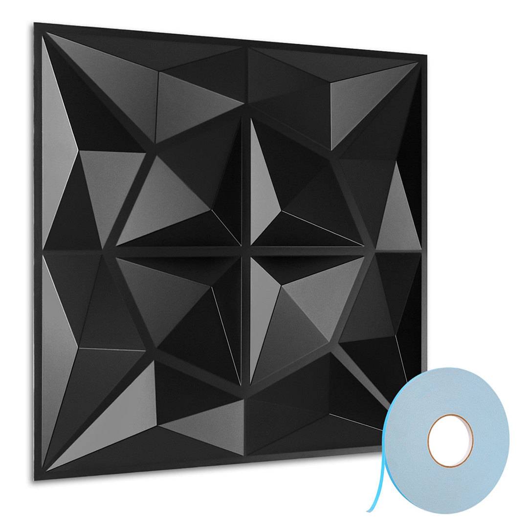 3D Wandpaneele Schwarz 30*30cm Diamant Muster PVC Selbstklebende Wanddeko Modern