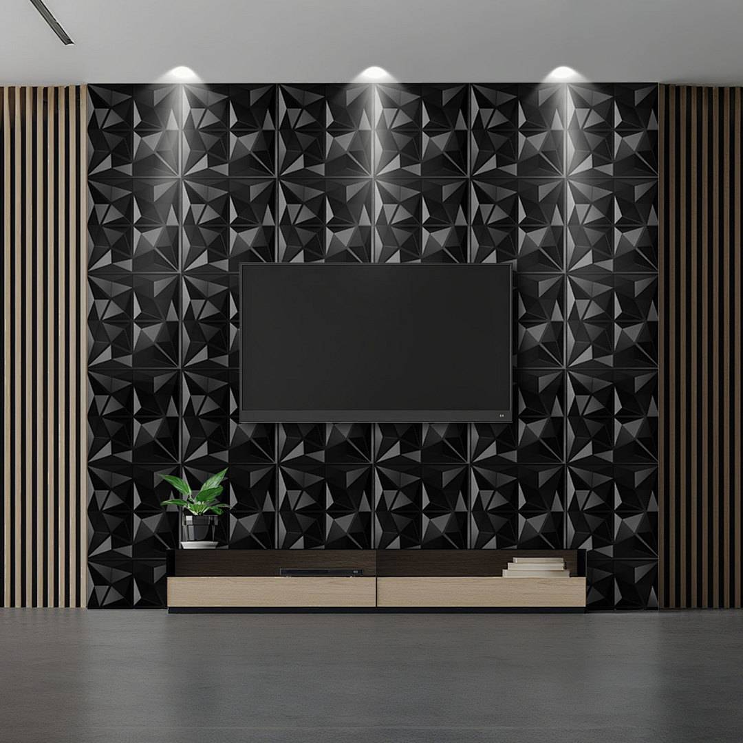 3D Paneele 50*50cm Schwarz Diamant Design PVC Großformatige Wandverkleidung Modern
