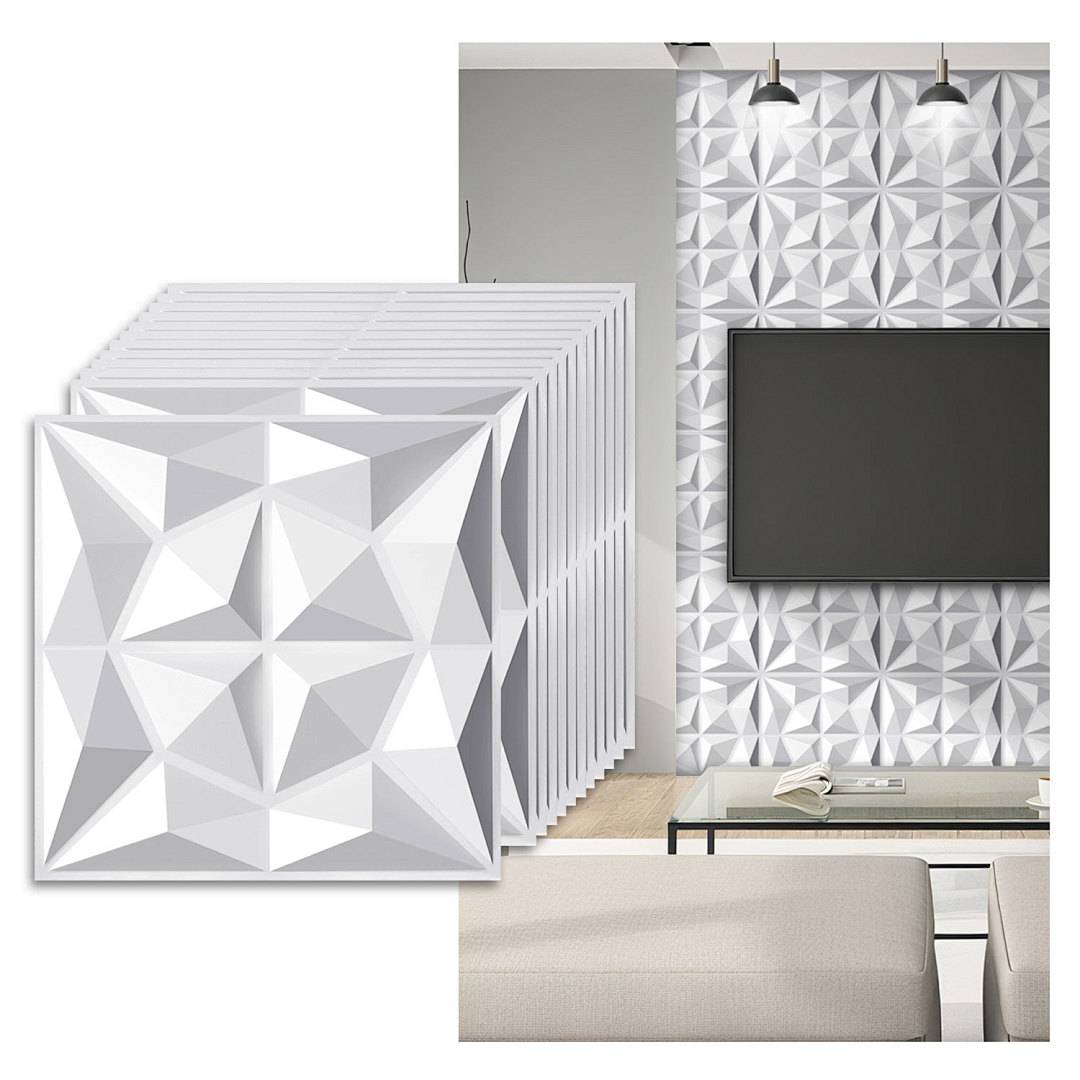3D Wandpaneele 50*50cm Weiß Diamant Effekt PVC Wanddeko Platten für Innenräume