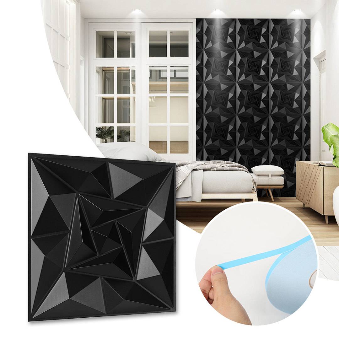3D Wandpaneele Schwarz 30*30cm Wirbel Design PVC Selbstklebende Wanddeko Kunstvoll
