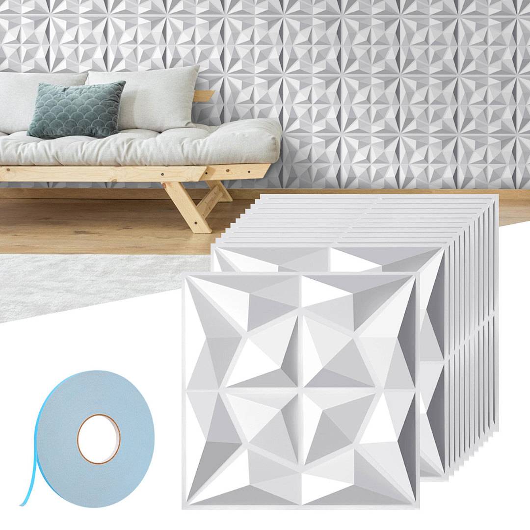 3D Wandpaneele 30*30cm Weiß Diamant Design PVC Selbstklebende Wandverkleidung Innen