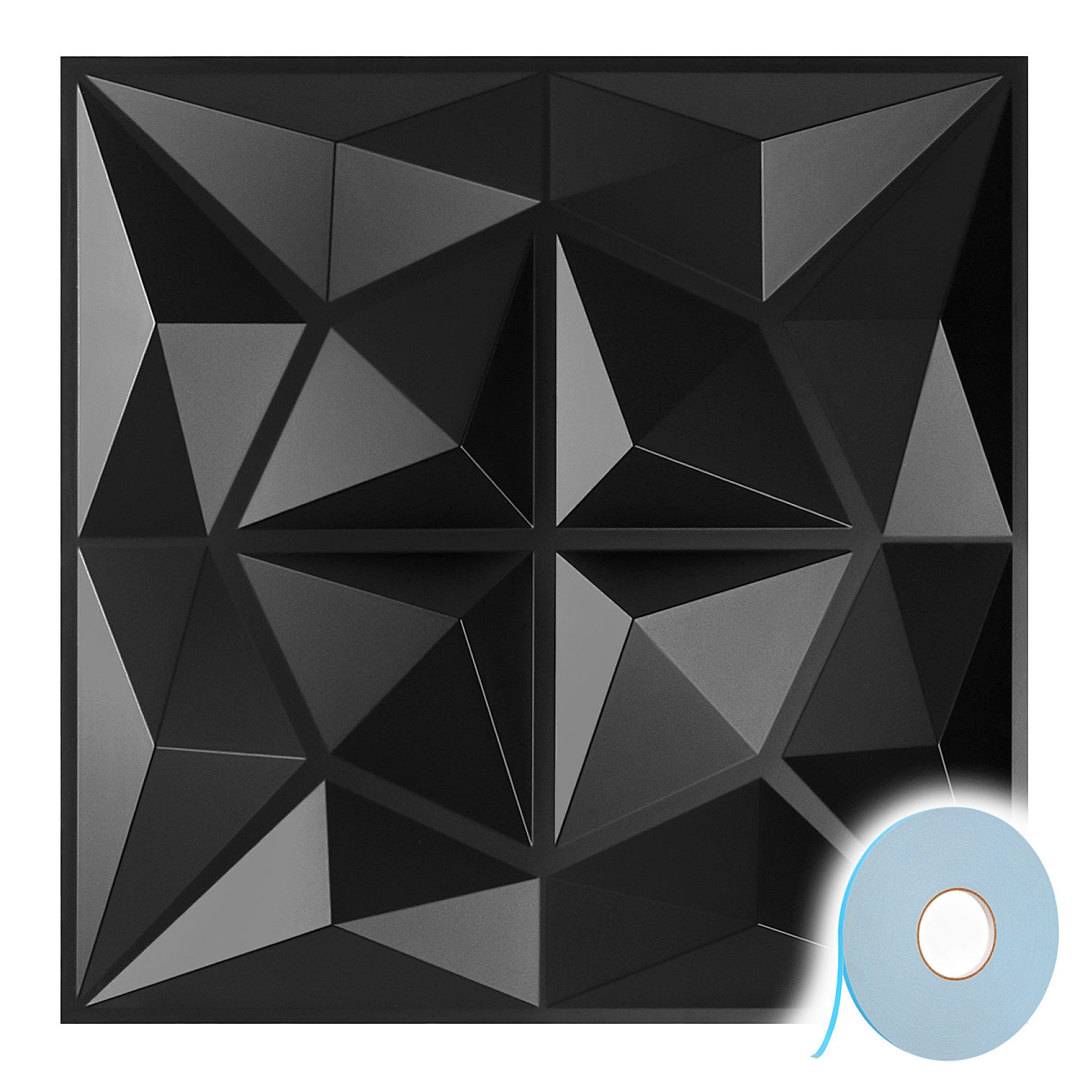 3D Wandpaneele Schwarz 30*30cm Diamant Muster PVC Selbstklebende Wanddeko Modern
