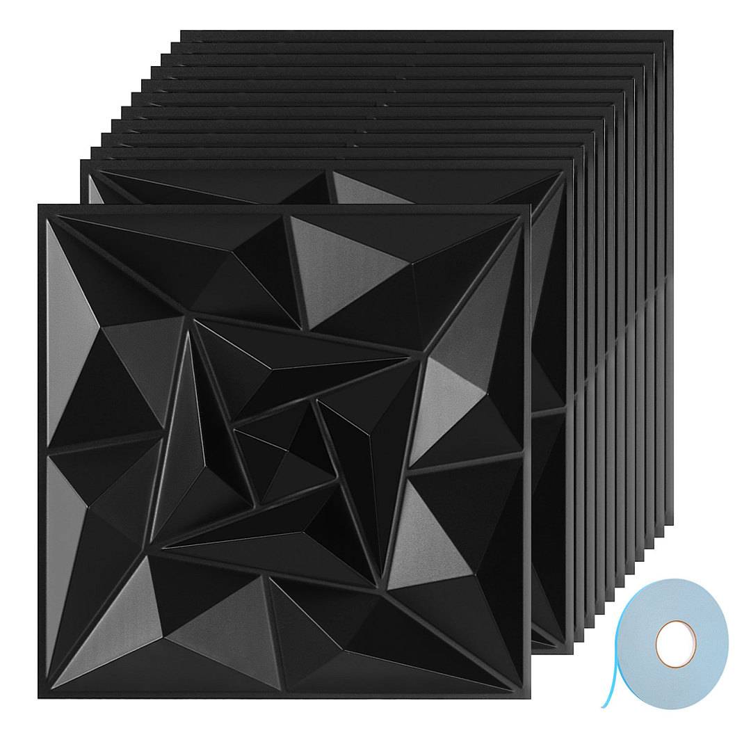 3D Wandpaneele Schwarz 30*30cm Wirbel Design PVC Selbstklebende Wanddeko Kunstvoll