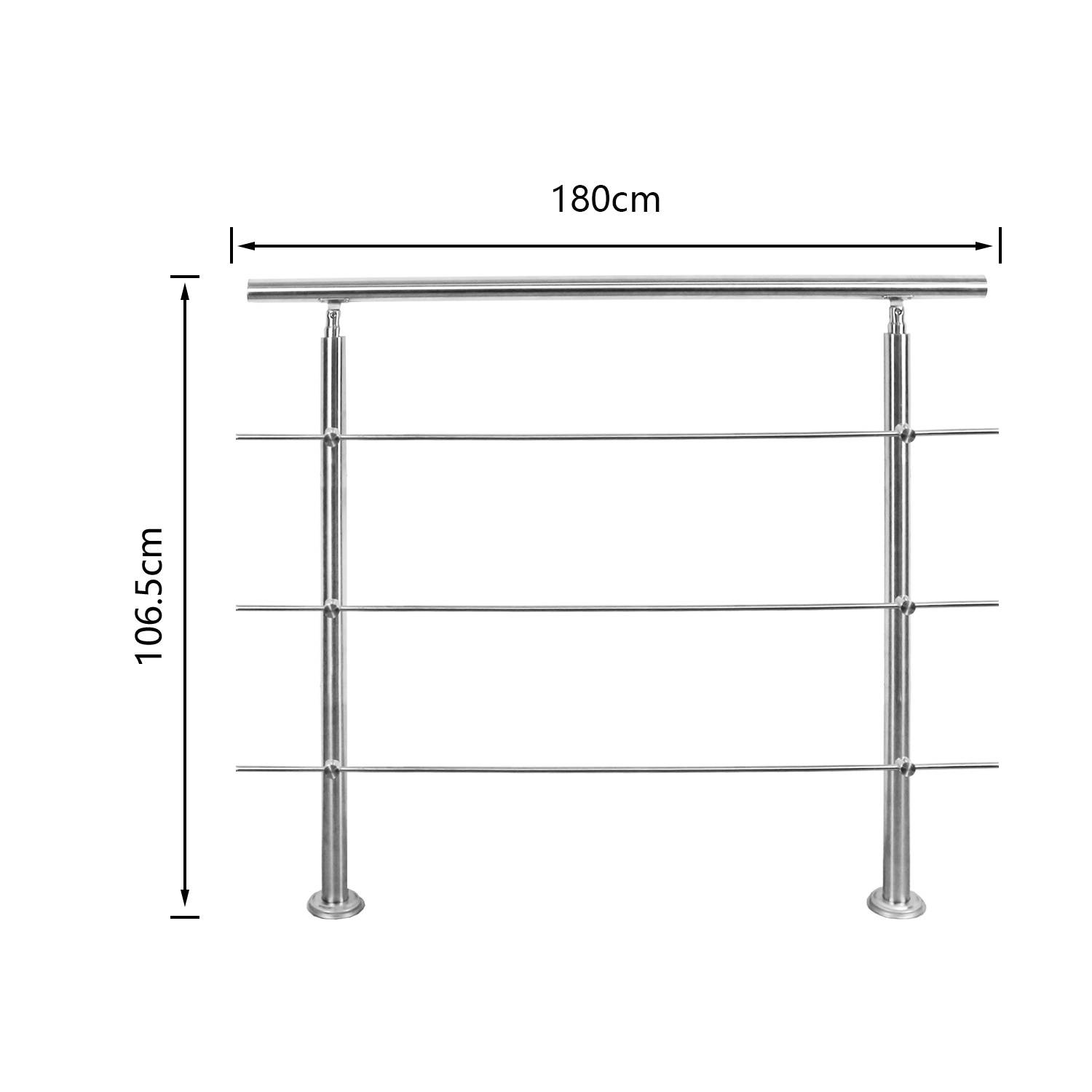 180cm Treppengeländer Edelstahl Handlauf Geländer für Treppen Balkon, mit 3 Querstreben, Innen & Außen