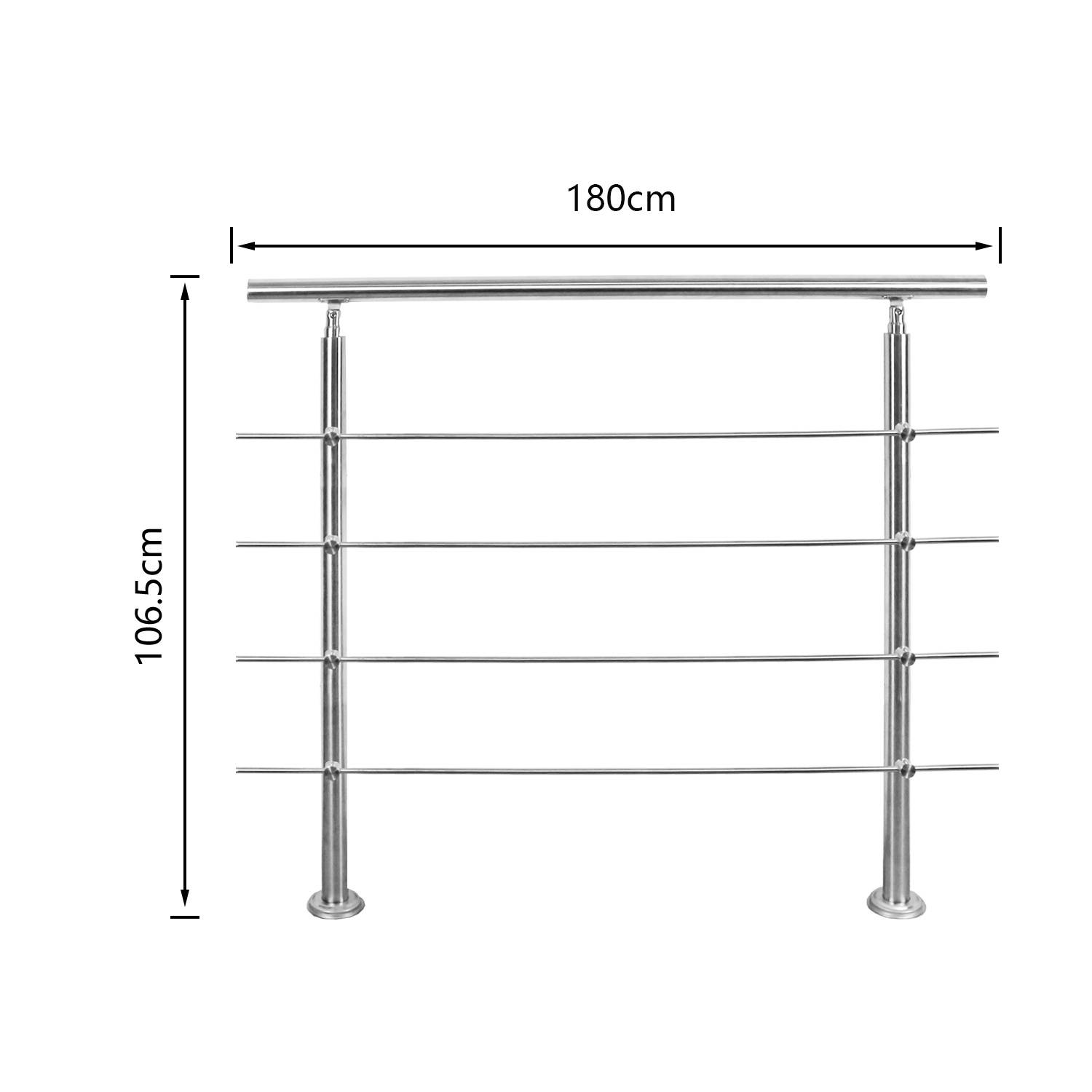 180cm Treppengeländer Edelstahl Handlauf Geländer für Treppen Balkon, mit 4 Querstreben, Innen & Außen