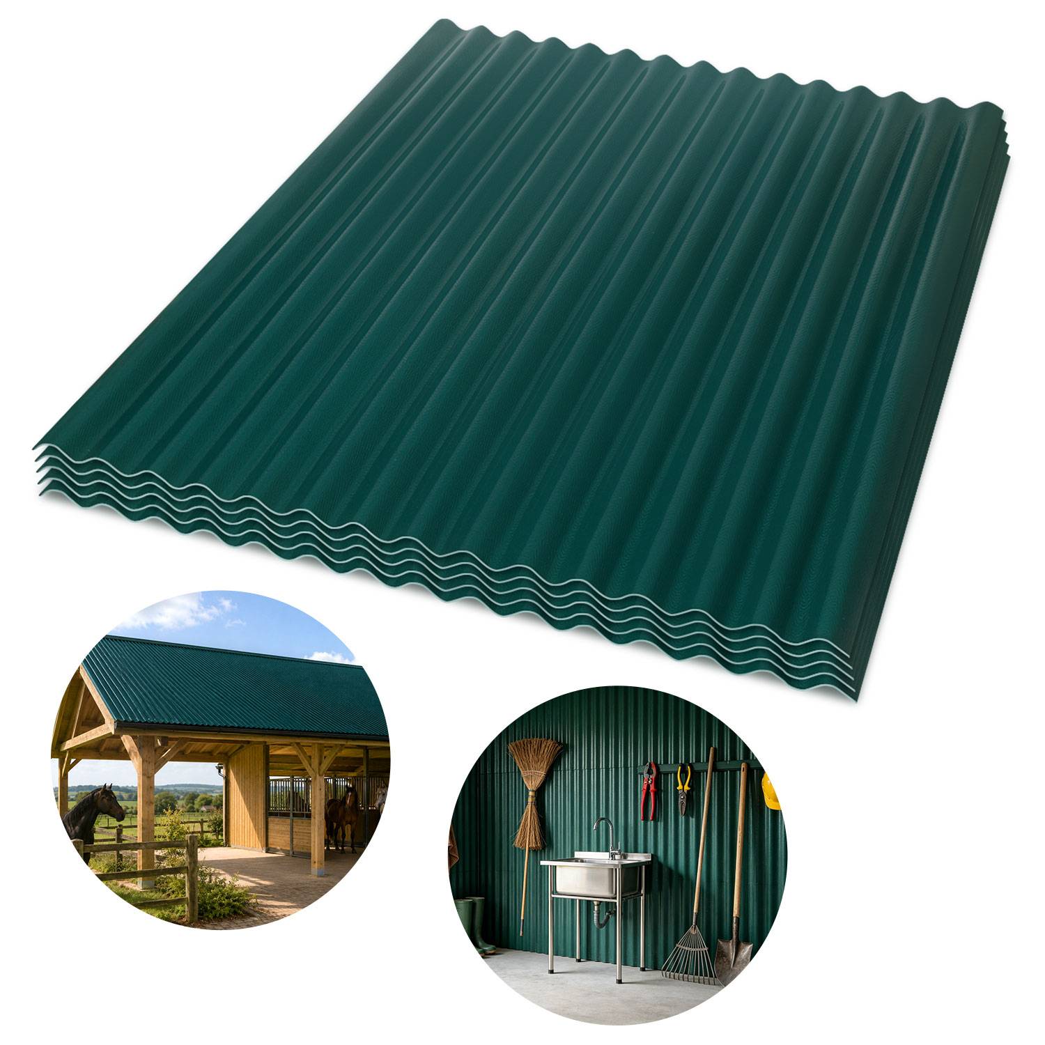 ASA Verbund-Wellplatten 5 Stück Dunkelgrün 117×93 cm, Dachplatten 1,5 mm, witterungsbeständige Wellplatten für Carport, Gartenhaus, Gewächshaus