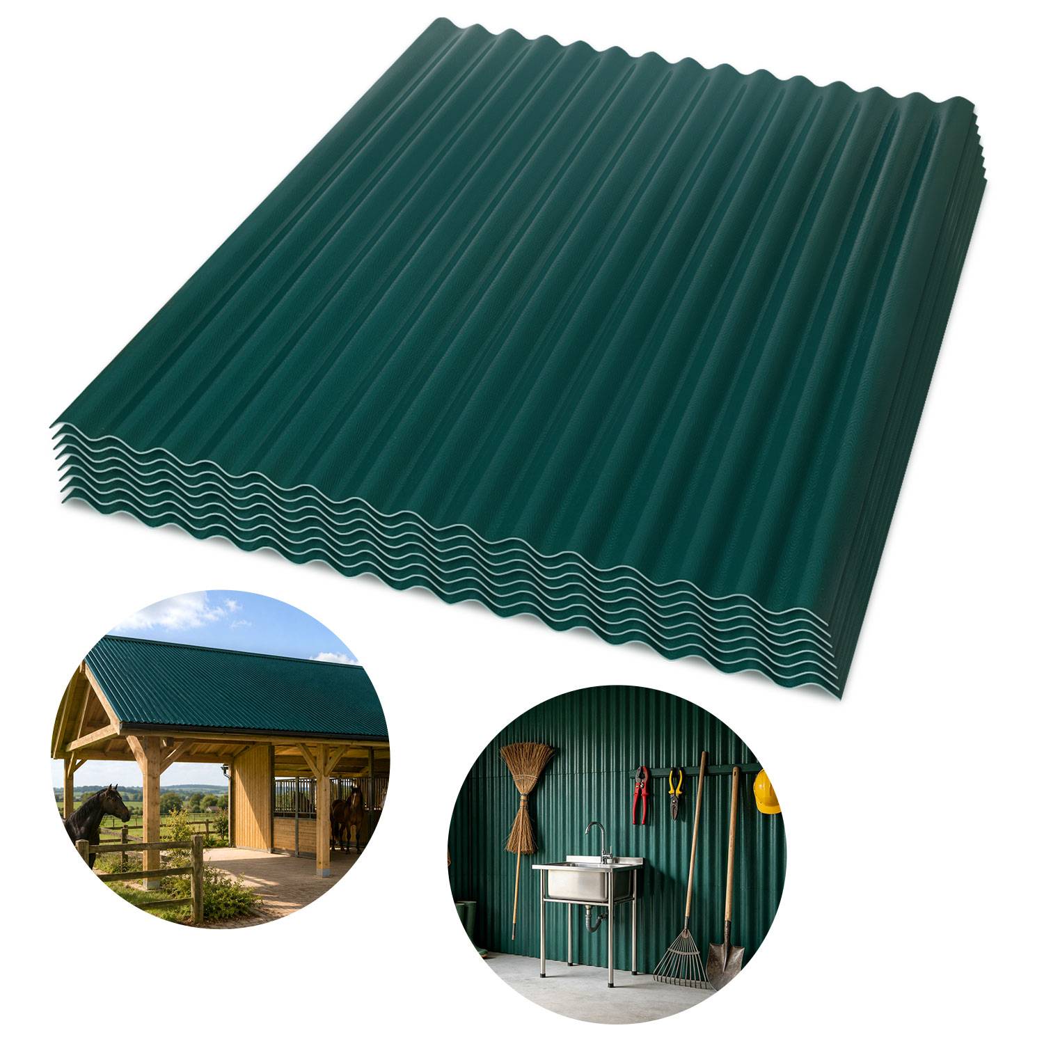 ASA Verbund-Wellplatten 8 Stück Dunkelgrün 117×93 cm, Dachplatten 1,5 mm, wetterfeste Wellplatten aus ASA Harz für Carport, Gartenhaus, Gewächsha