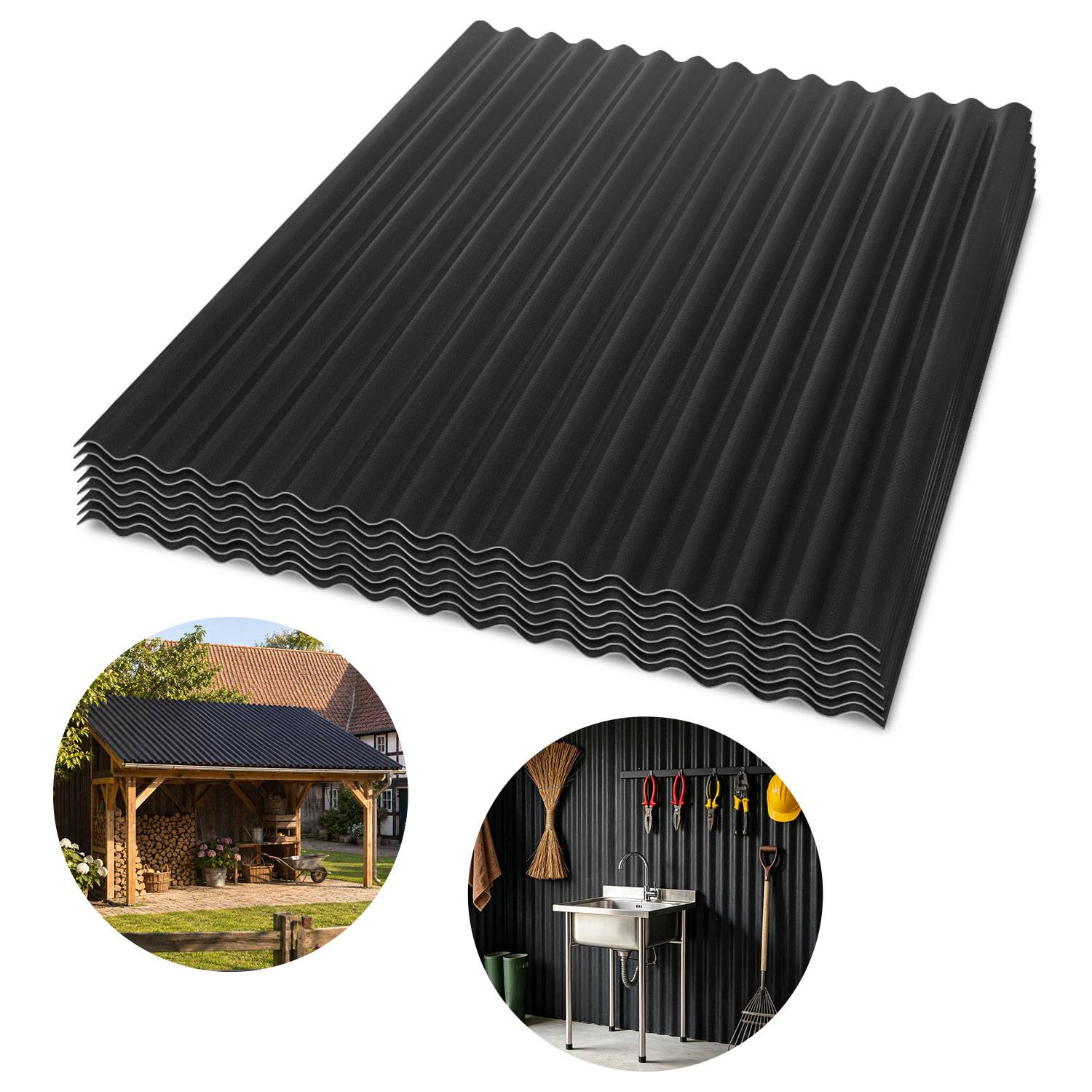 ASA Verbund-Wellplatten 8 Stück Anthrazitgrau 117×93 cm, Dachplatten 1,5 mm, wetterfeste Wellplatten aus ASA Harz für Carport, Gartenhaus, Gewächs