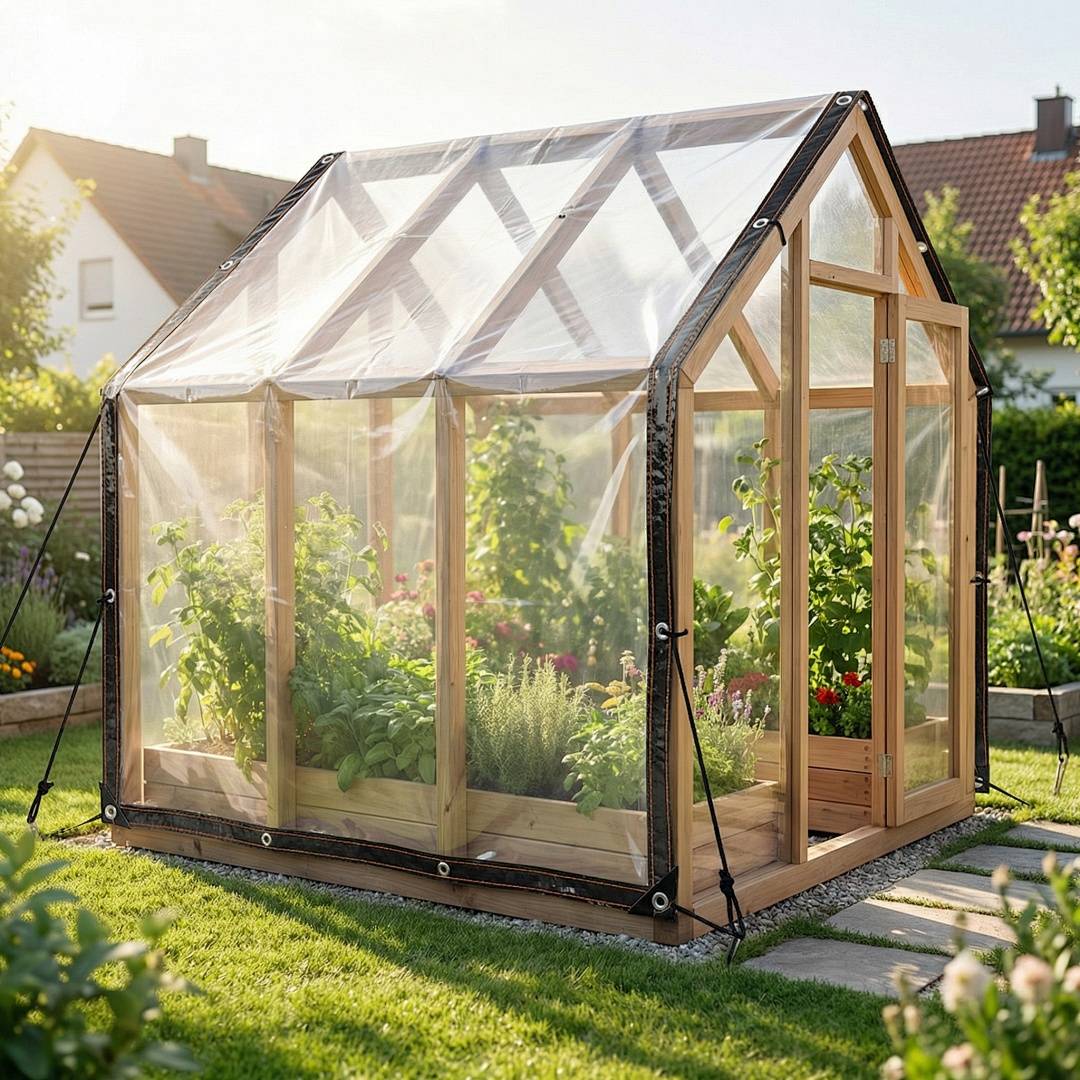 2x Transparente Plane mit Ösen wasserdichte Abdeckplane aus PE wetterfest und UV-beständig für Garten Balkon Terrasse Gewächshaus und Pavillon 2