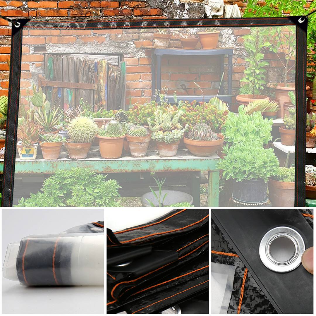 2x Transparente Plane mit Ösen wasserdichte Abdeckplane aus PE wetterfest und UV-beständig für Garten Balkon Terrasse Gewächshaus und Pavillon 3