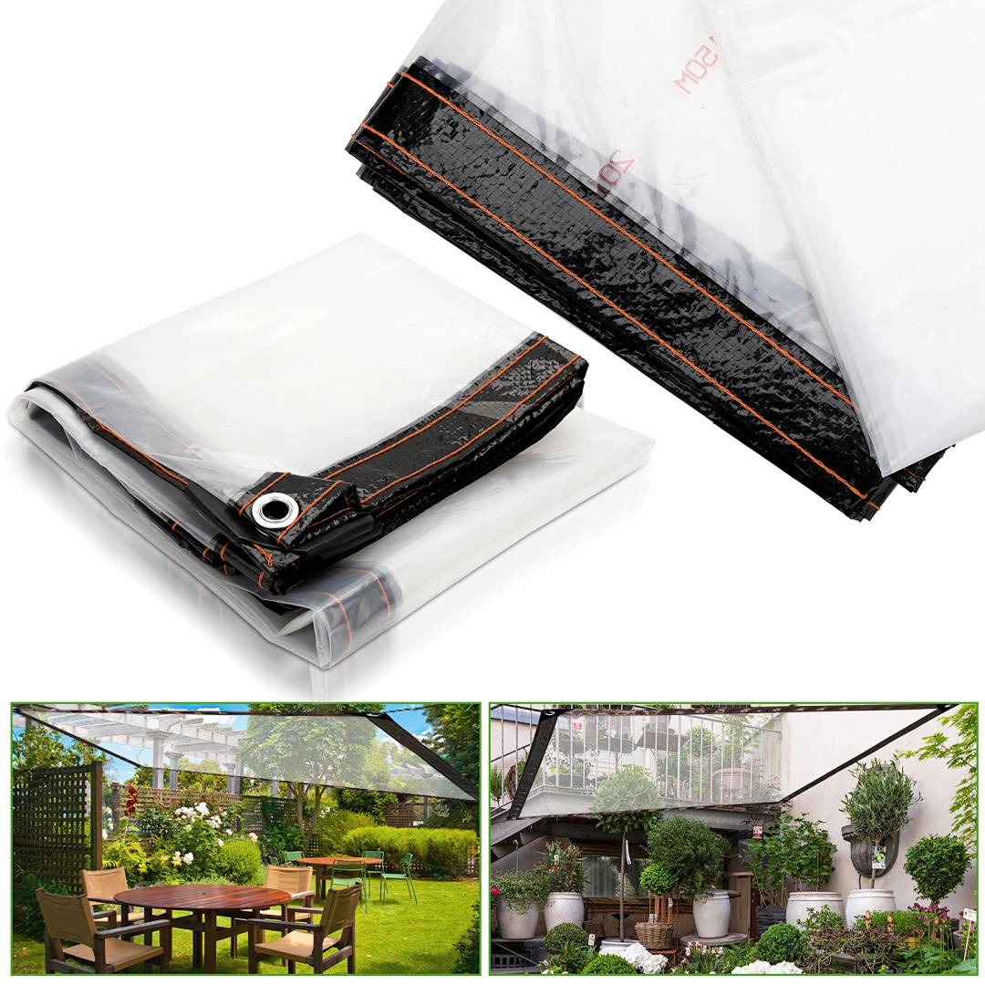 2x Transparente Plane mit Ösen wasserdichte Abdeckplane aus PE wetterfest und UV-beständig für Garten Balkon Terrasse Gewächshaus und Pavillon 3
