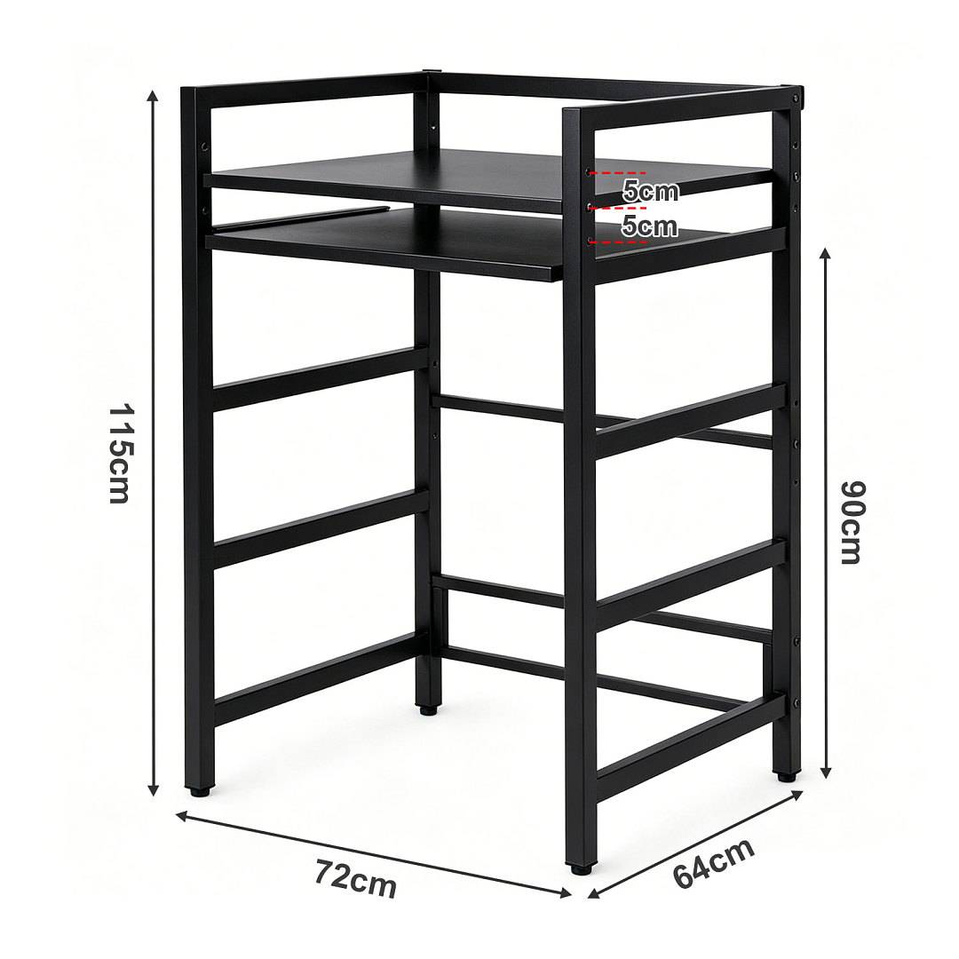Waschmaschinenregal 72x64x115cm mit ausziehbare Ablage Schwarz, Regal über Waschmaschine, Aufbewahrungsorganisator