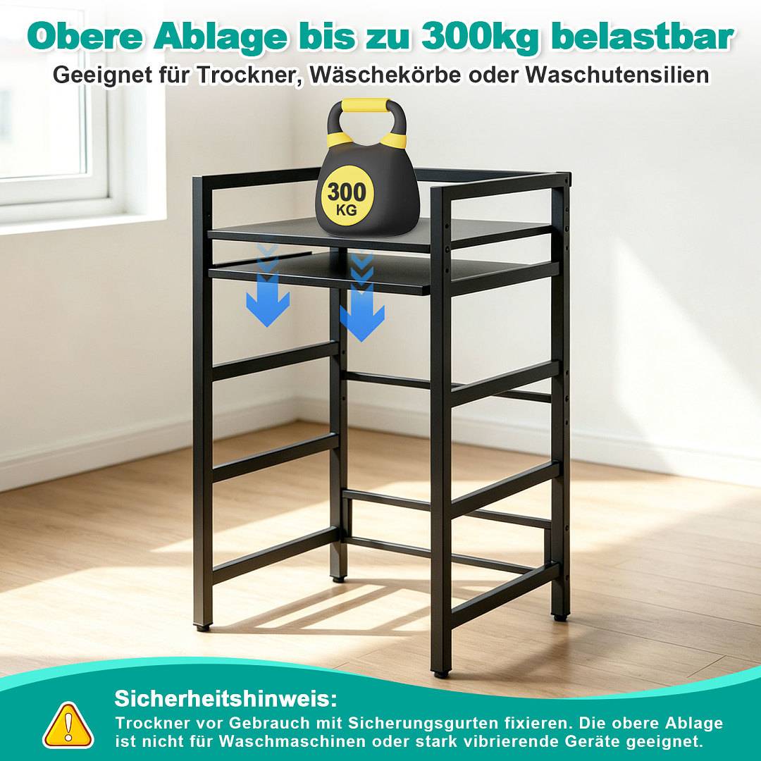 Waschmaschinenregal 72x64x115cm mit ausziehbare Ablage Schwarz, Regal über Waschmaschine, Aufbewahrungsorganisator