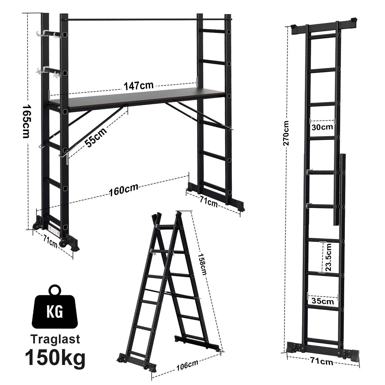 Arbeitsgerüst Baugerüst Arbeitsbühne Leiter Gerüst Stehleiter Multigerüst,Schwarz