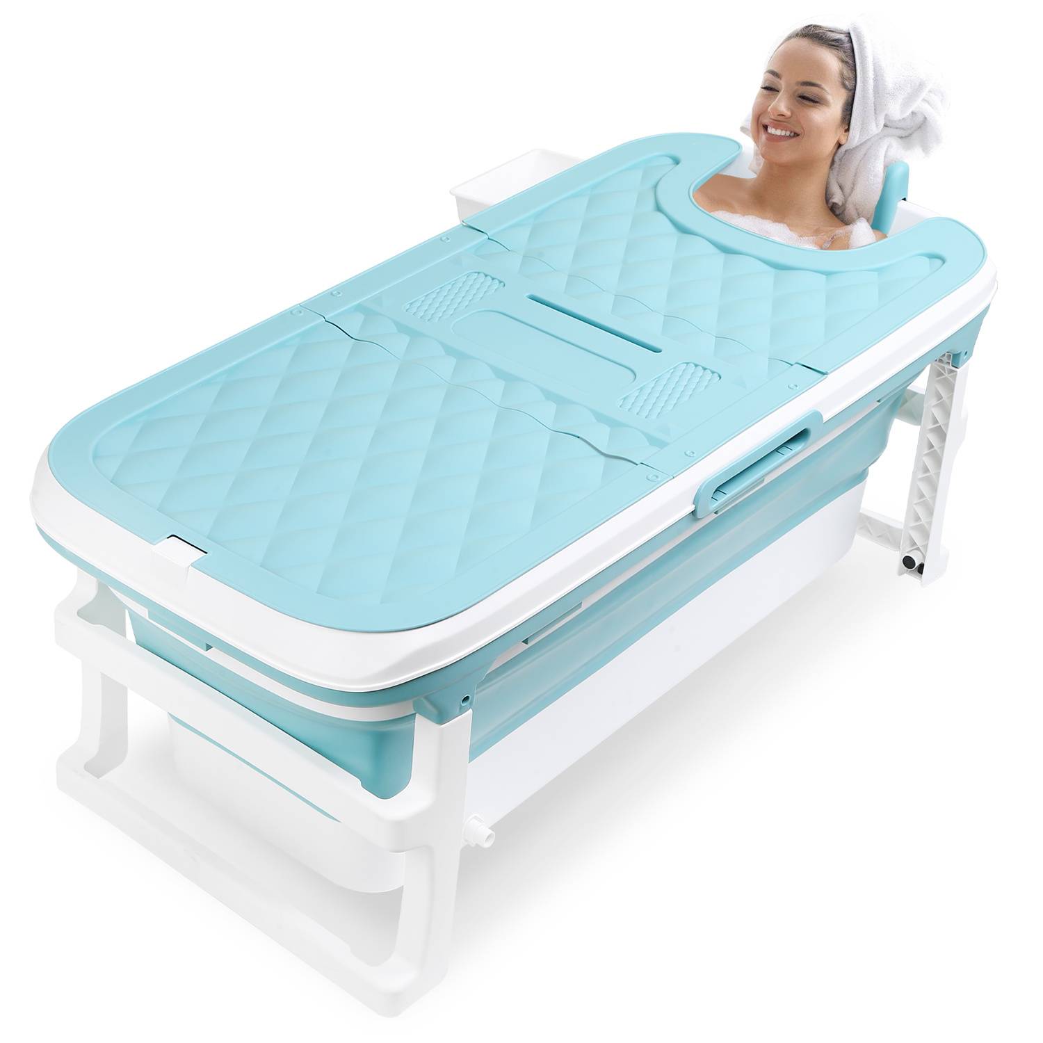 Badewanne Erwachsene 132x60x50cm Faltbare Mobile Badewanne Tragbar mit Abdeckung für Dusche Spa