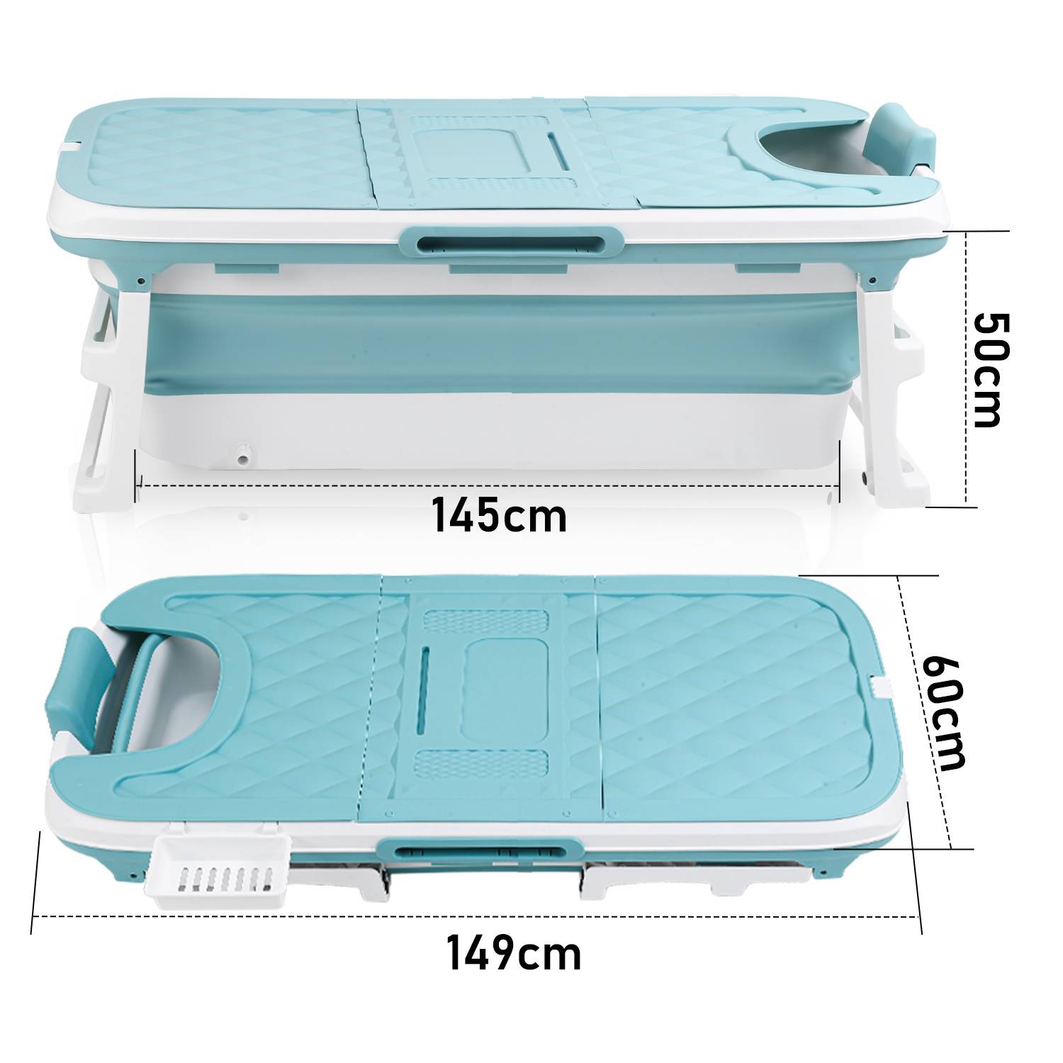 Badewanne Erwachsene 149x60x50cm Faltbare Mobile Badewanne Tragbar mit Abdeckung für Dusche Spa