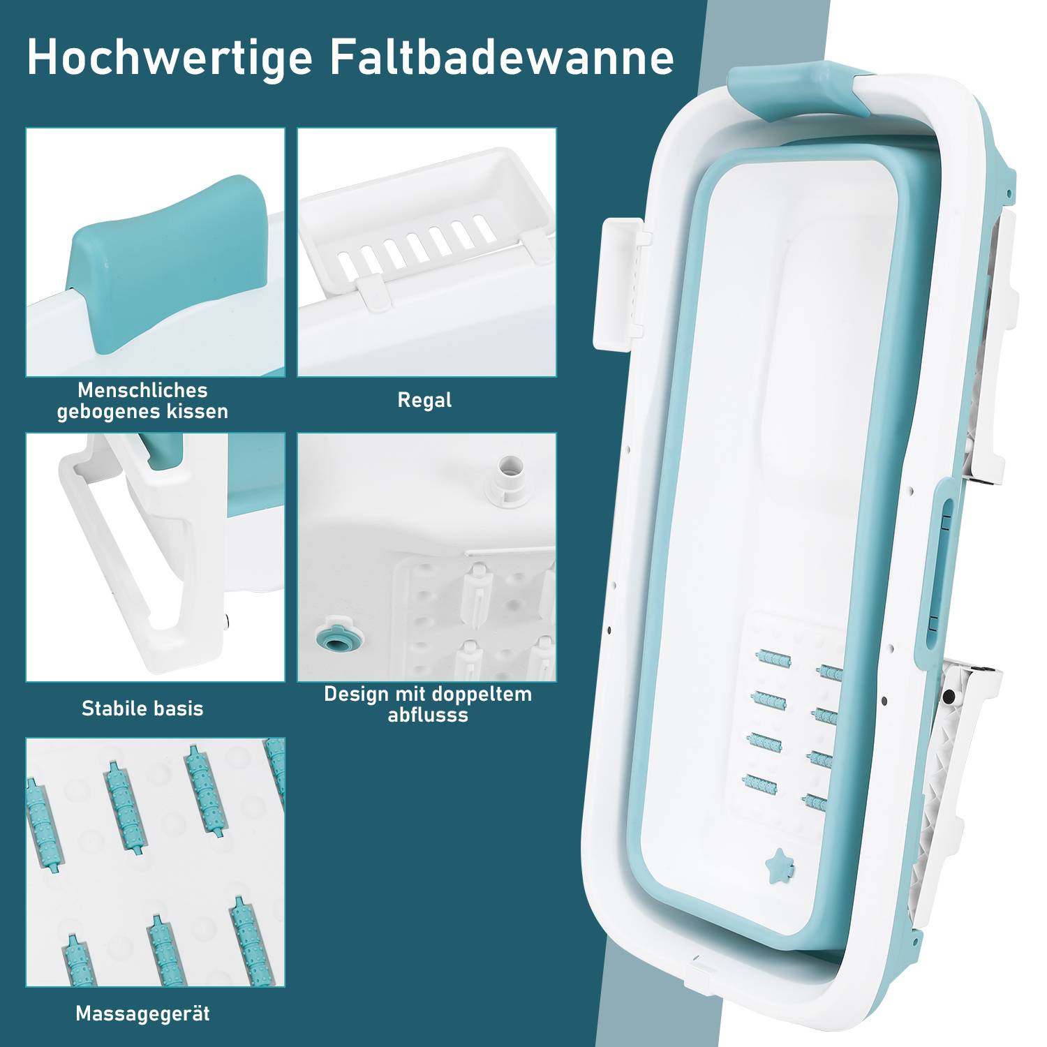 Badewanne Erwachsene 149x60x50cm Faltbare Mobile Badewanne Tragbar mit Abdeckung für Dusche Spa