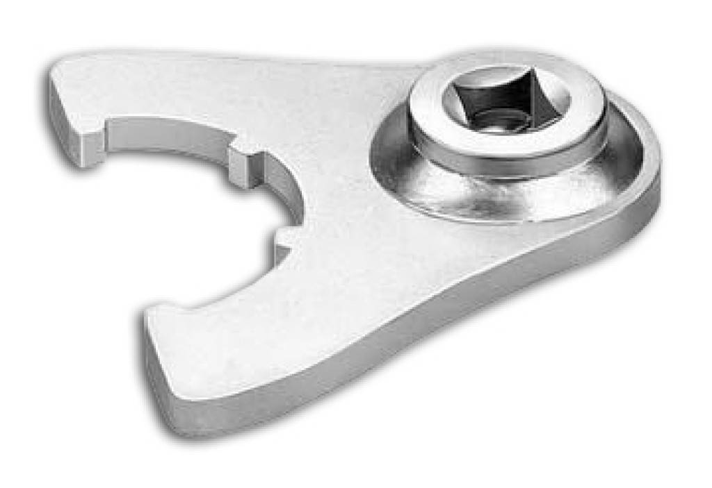 Spannzangenschlüssel mit Aufnahme für DrehmomentschlüsselAusführungAus Spezialstahl, gehärtet und verzinkt, Antrieb 1/2"-Vierkant.AnwendungFür S