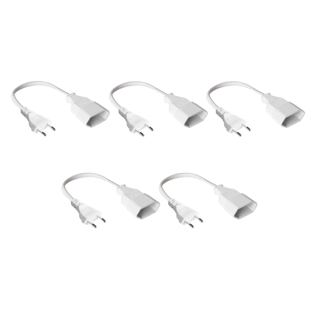 Euro-Verlängerung Euro-Stecker Typ C an Euro-Buchse, weiß, 0,75mm², 0,2m – 5er SPAR-Set