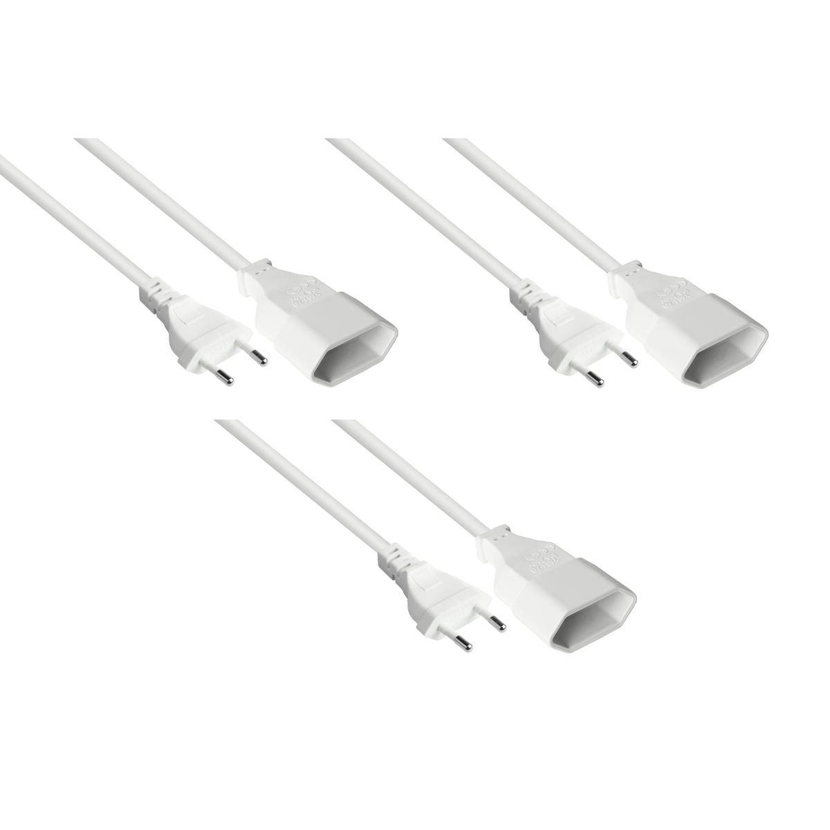 Euro-Verlängerung Euro-Stecker Typ C an Euro-Buchse, weiß, 0,75mm², 0,5m - 3er SPAR-Set