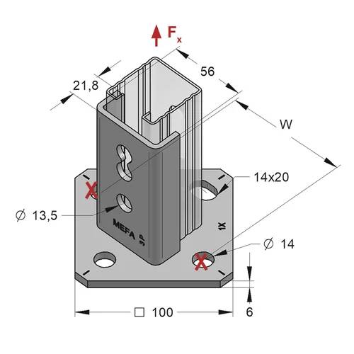 MEFA Halter C-Profil 45 längs/quer, 100x100mm, Stahl S235, feuerverzinkt, 10 Stk.