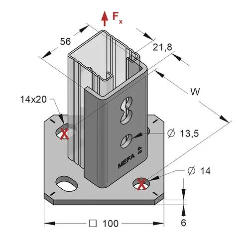 MEFA Halter C-Profil 45 längs/quer, 100x100mm, Stahl S235, feuerverzinkt, 10 Stk.