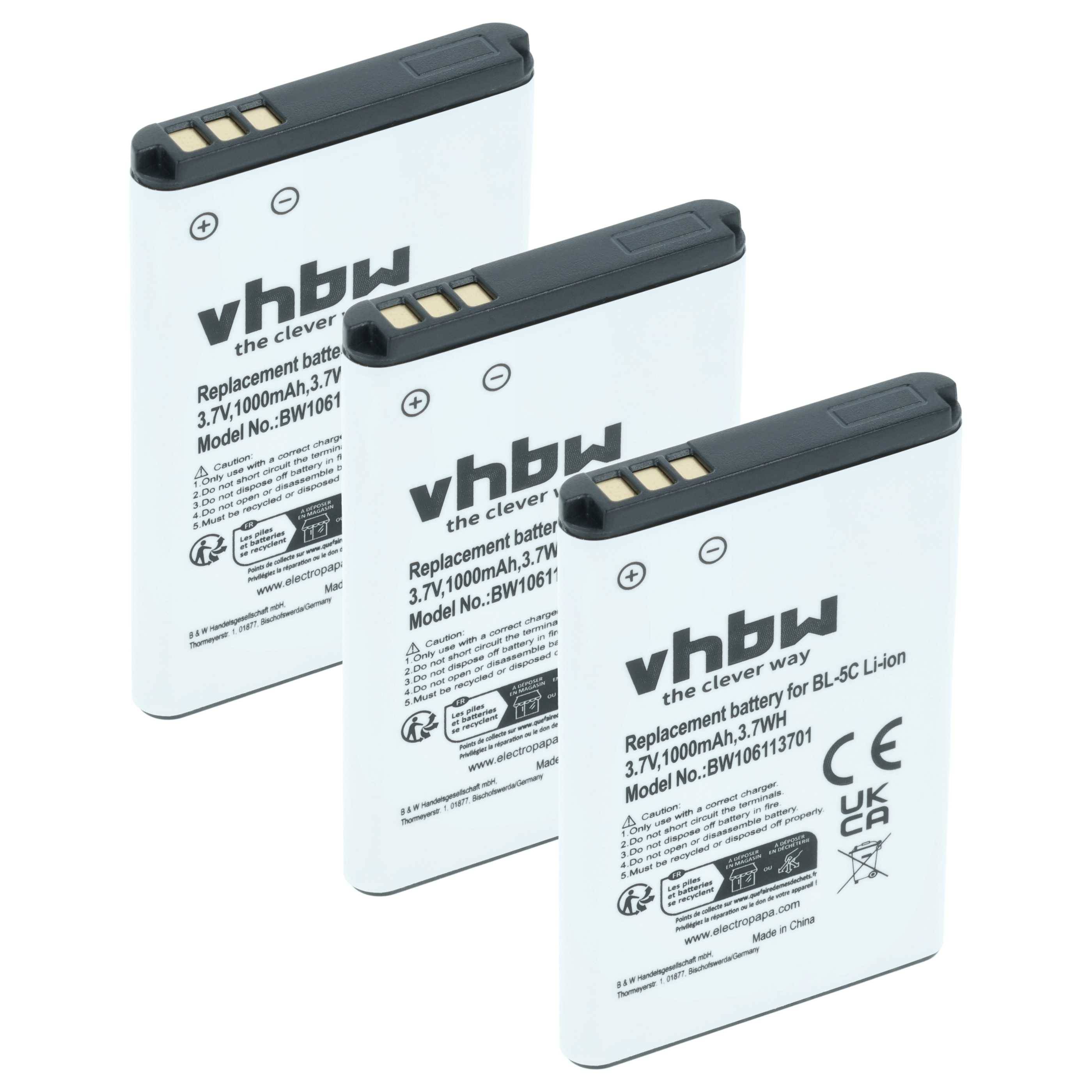 vhbw 3x Akku kompatibel mit Adapt BT Bluetooth BT74R, BT77 Handy Smartphone Telefon (1000 mAh, 3,7 V, Li-Ion)