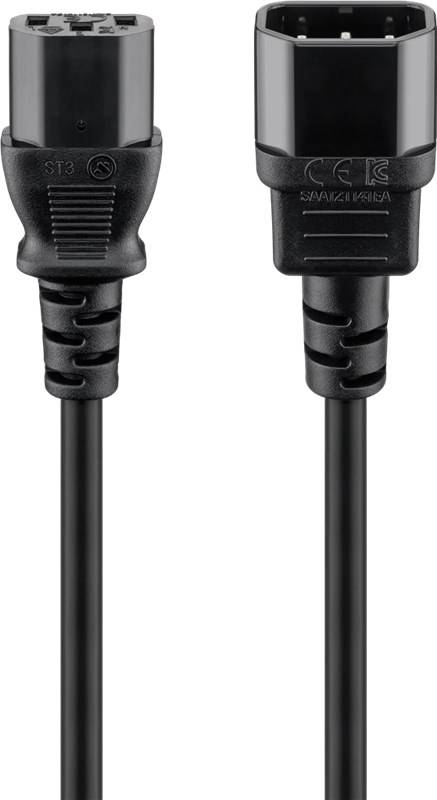 Goobay 50081 Kaltgeräte Verlängerungskabel, 2 m, schwarz, (3*0,75 mm²), 2 m - Gerätestecker C14 (Kaltgeräteanschluss) > Gerätebuchse C13 (Kaltge