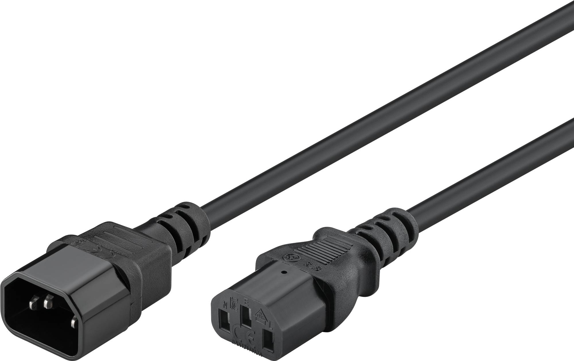 Goobay 50081 Kaltgeräte Verlängerungskabel, 2 m, schwarz, (3*0,75 mm²), 2 m - Gerätestecker C14 (Kaltgeräteanschluss) > Gerätebuchse C13 (Kaltge