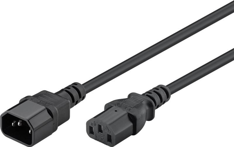Goobay 50081 Kaltgeräte Verlängerungskabel, 2 m, schwarz, (3*0,75 mm²), 2 m - Gerätestecker C14 (Kaltgeräteanschluss) > Gerätebuchse C13 (Kaltge