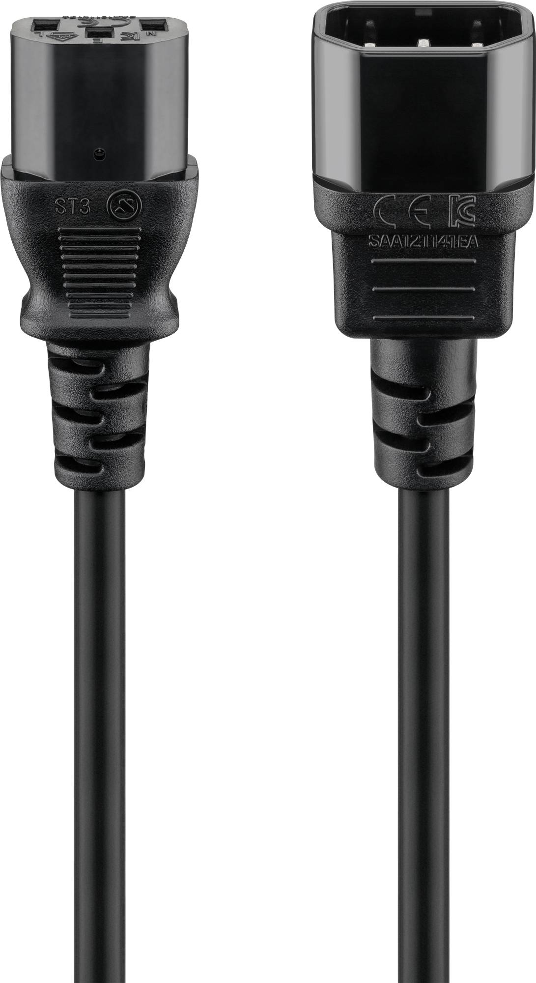 Goobay 50081 Kaltgeräte Verlängerungskabel, 2 m, schwarz, (3*0,75 mm²), 2 m - Gerätestecker C14 (Kaltgeräteanschluss) > Gerätebuchse C13 (Kaltge