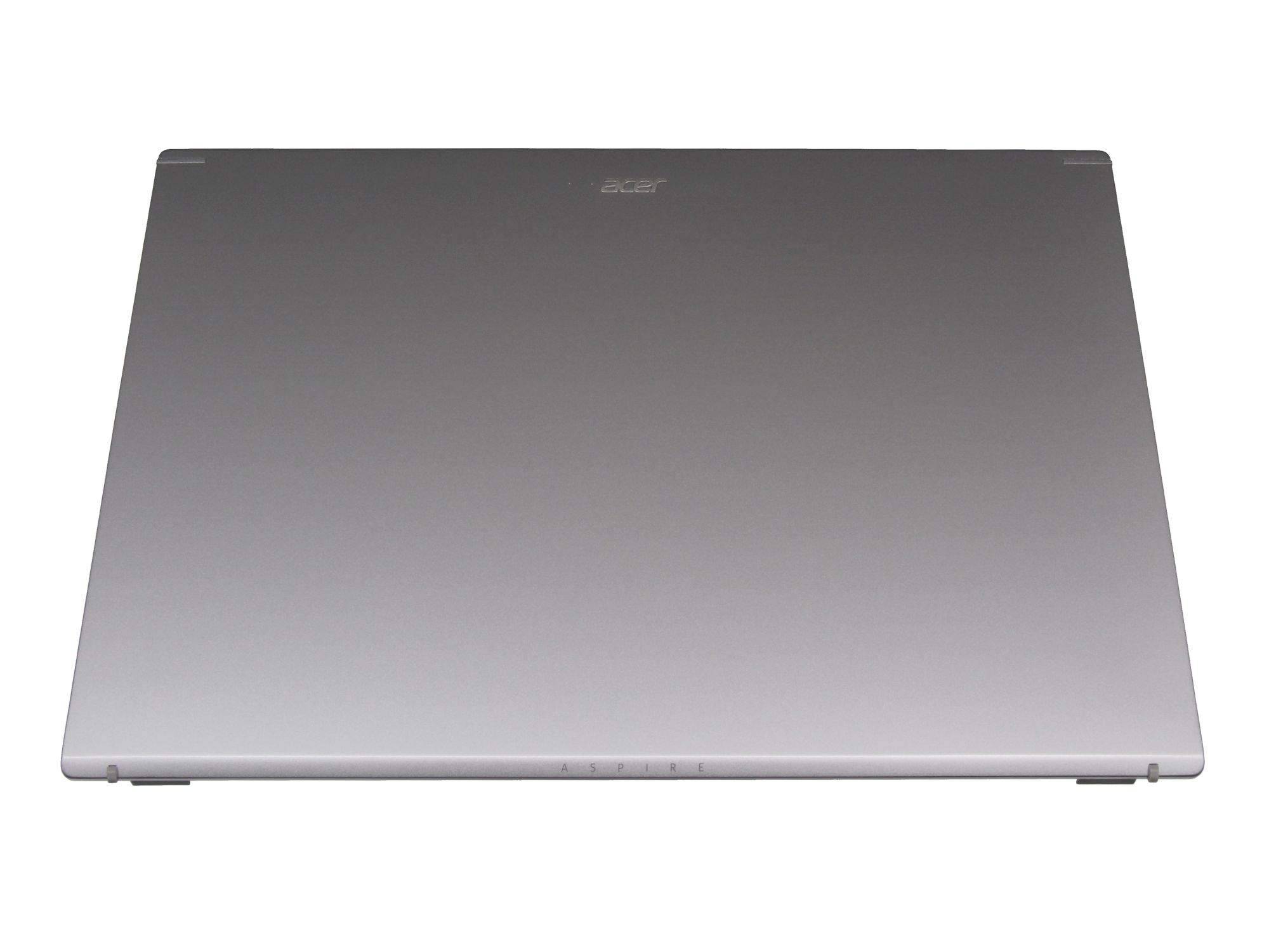 Geschlossener silberner Acer-Laptop von oben auf weißem Hintergrund.