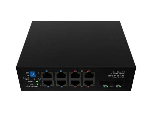 Lanberg ILGE-8P-2S-120 LANBERG Switch ILGE-8P-2S-120 LightIndus.PoE 4xBT 4xAT 2xSFP