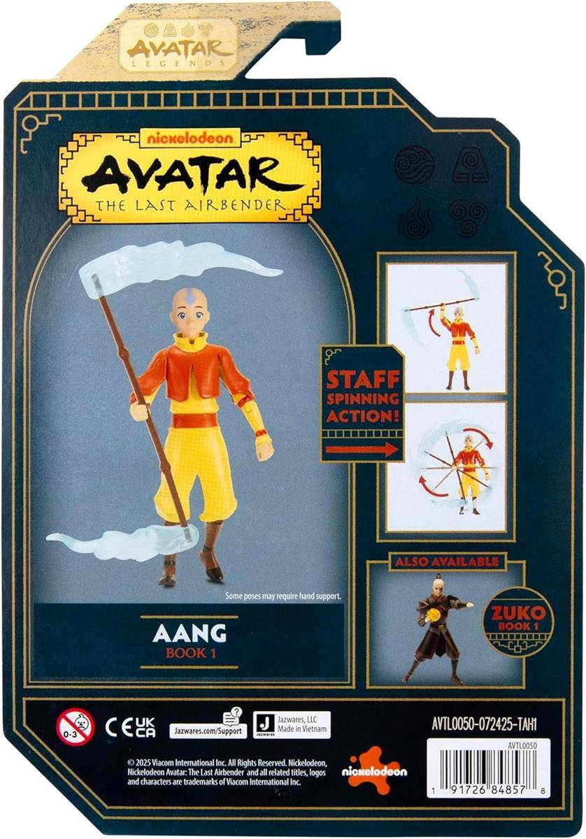 Avatar: The Last Airbender Aang (Book One) – 11,4 cm große Figur mit Staff, Lufteffekten und Battle Action