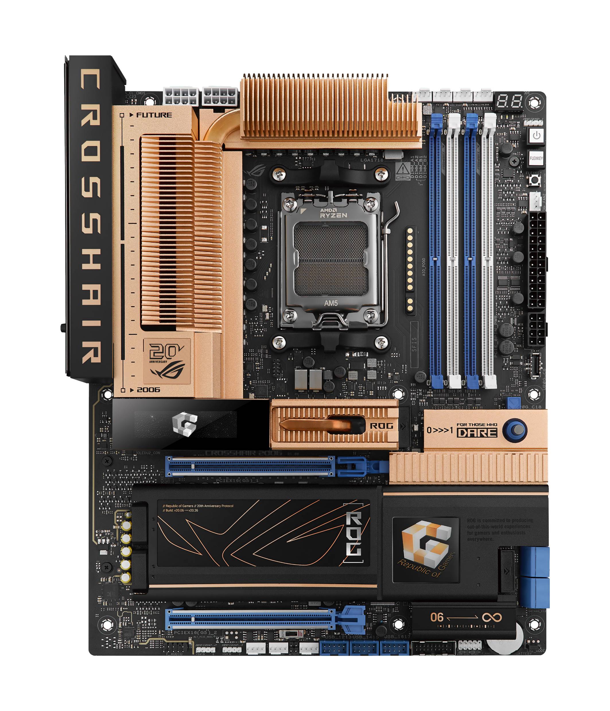ASUS ROG STRIX Motherboard mit AMD Ryzen CPU-Sockel, Kupferkühlkörpern, vier RAM-Slots, PCIe-Steckplätzen und M.2-Speicher-Abdeckungen