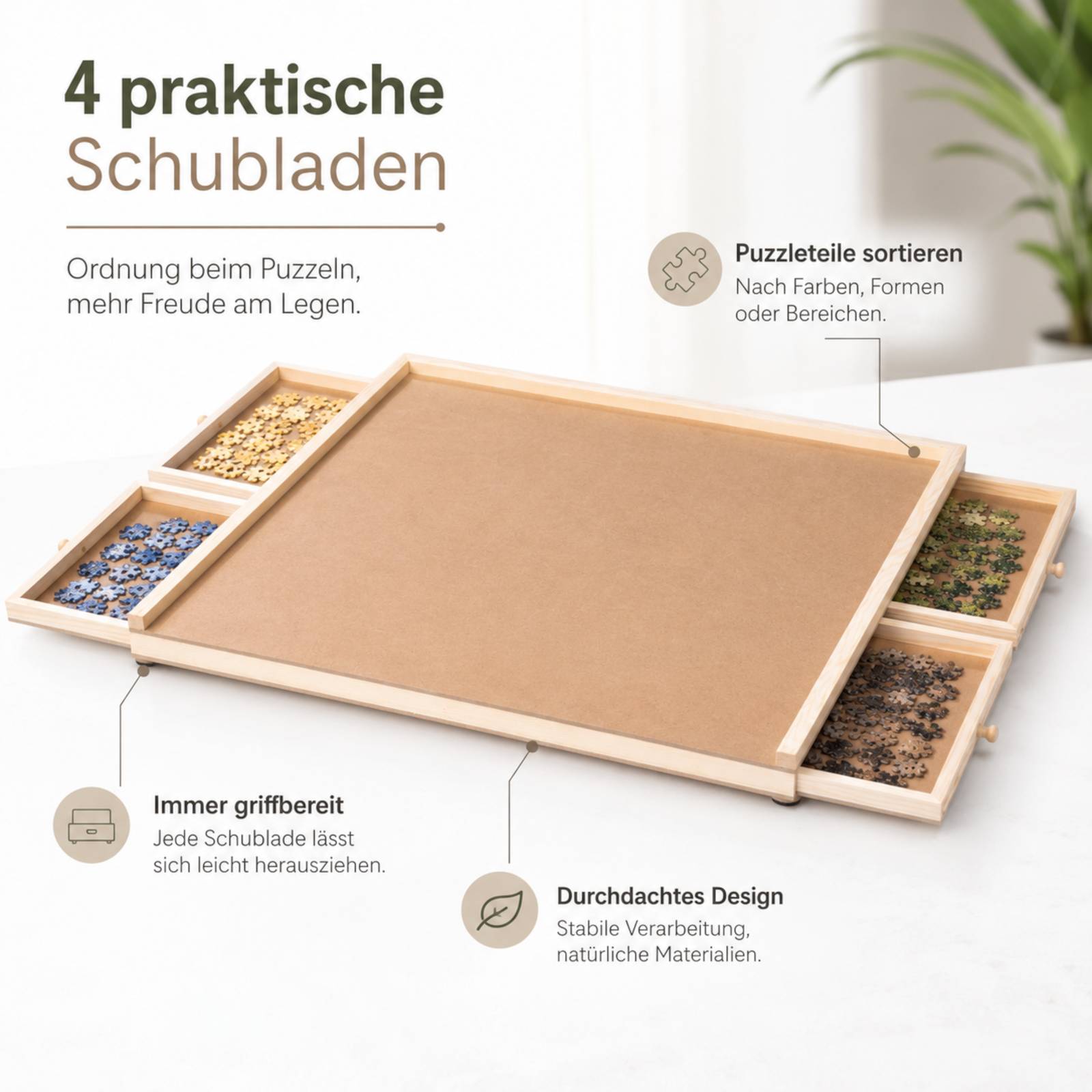 Puzzletisch mit Schubladen und Drehplatte 30cm Puzzle Tisch 1000 Teile 76x56x4cm