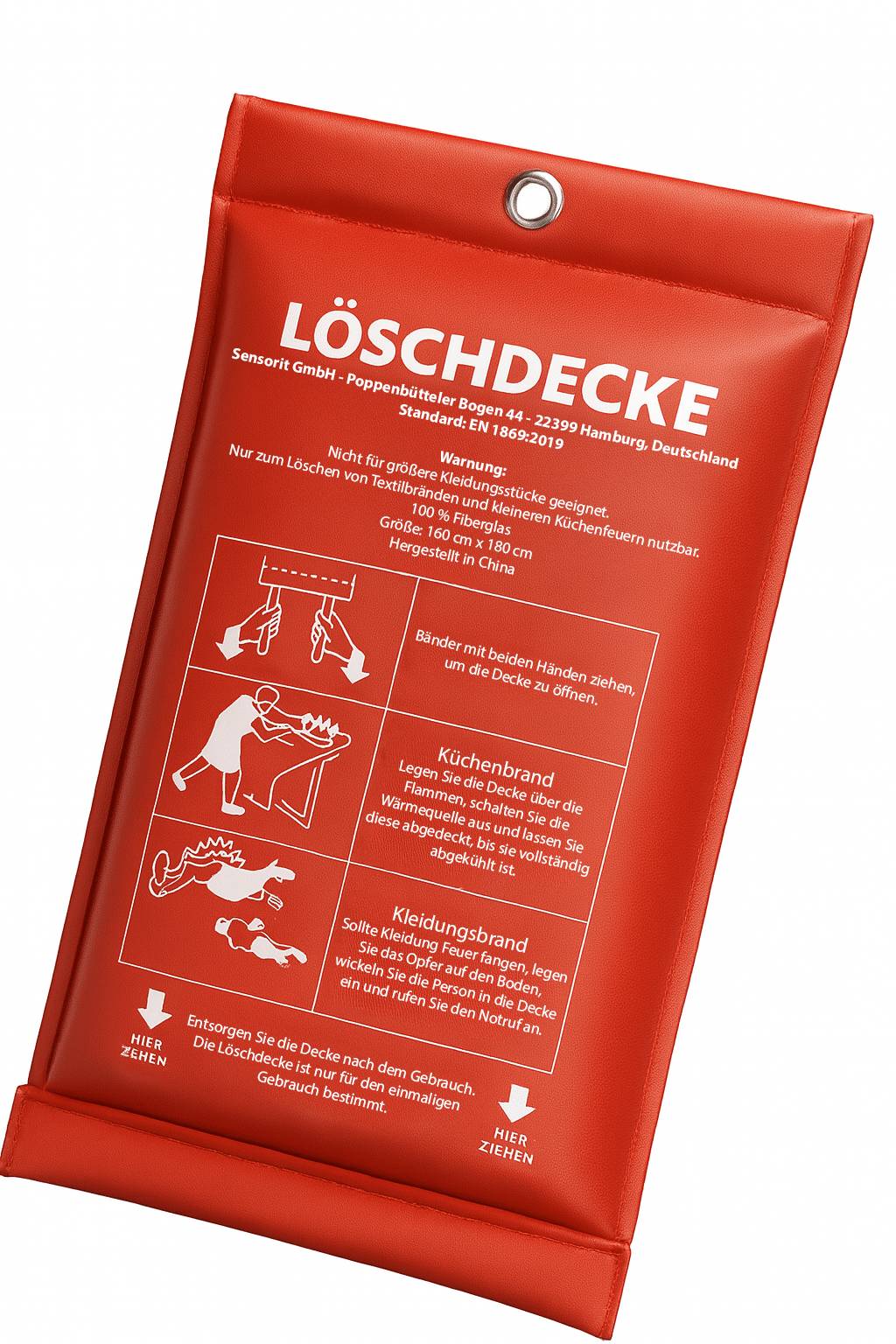 Extra große Löschdecke 160 x 180 cm, Feuerlöschdecke Brandschutzdecke Küche Fettbrände Auto Kamin uvm.
