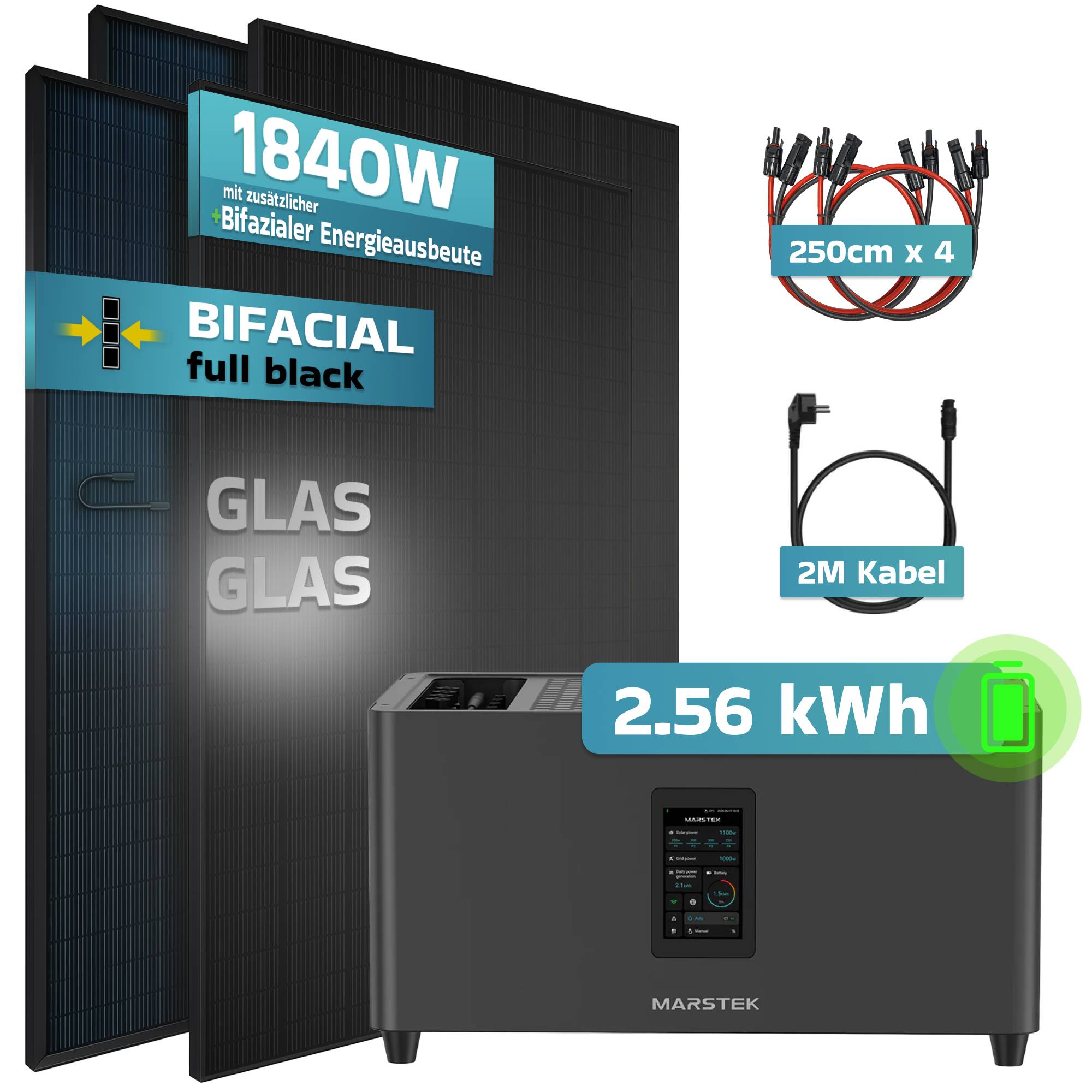 2000 / 800 Watt mit Marstek 2.56 kWh Speicher