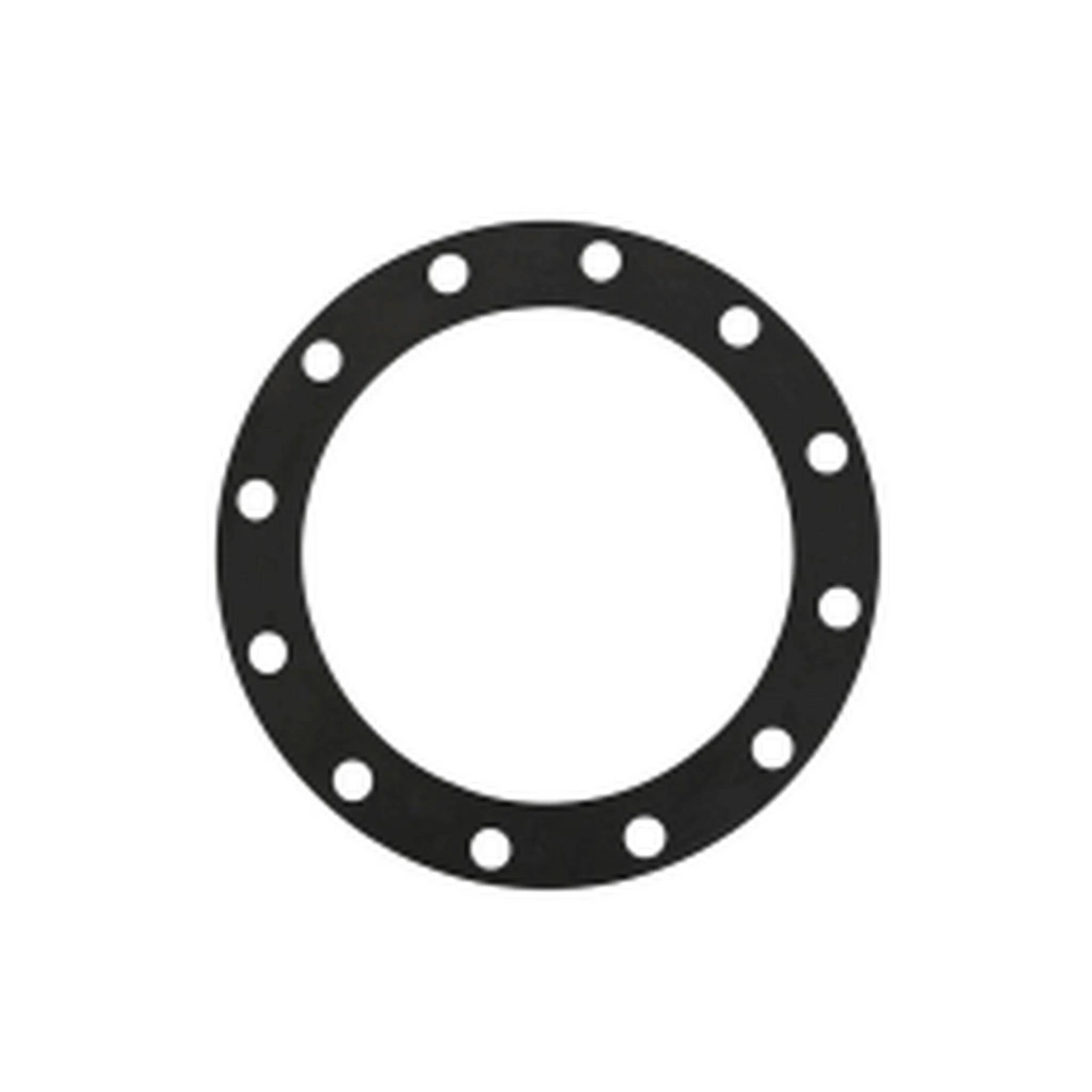 Schwarzer kreisförmiger Ring mit gleichmäßig verteilten weißen Löchern um die Kante, ähnlich einer Dichtung oder einem Flansch